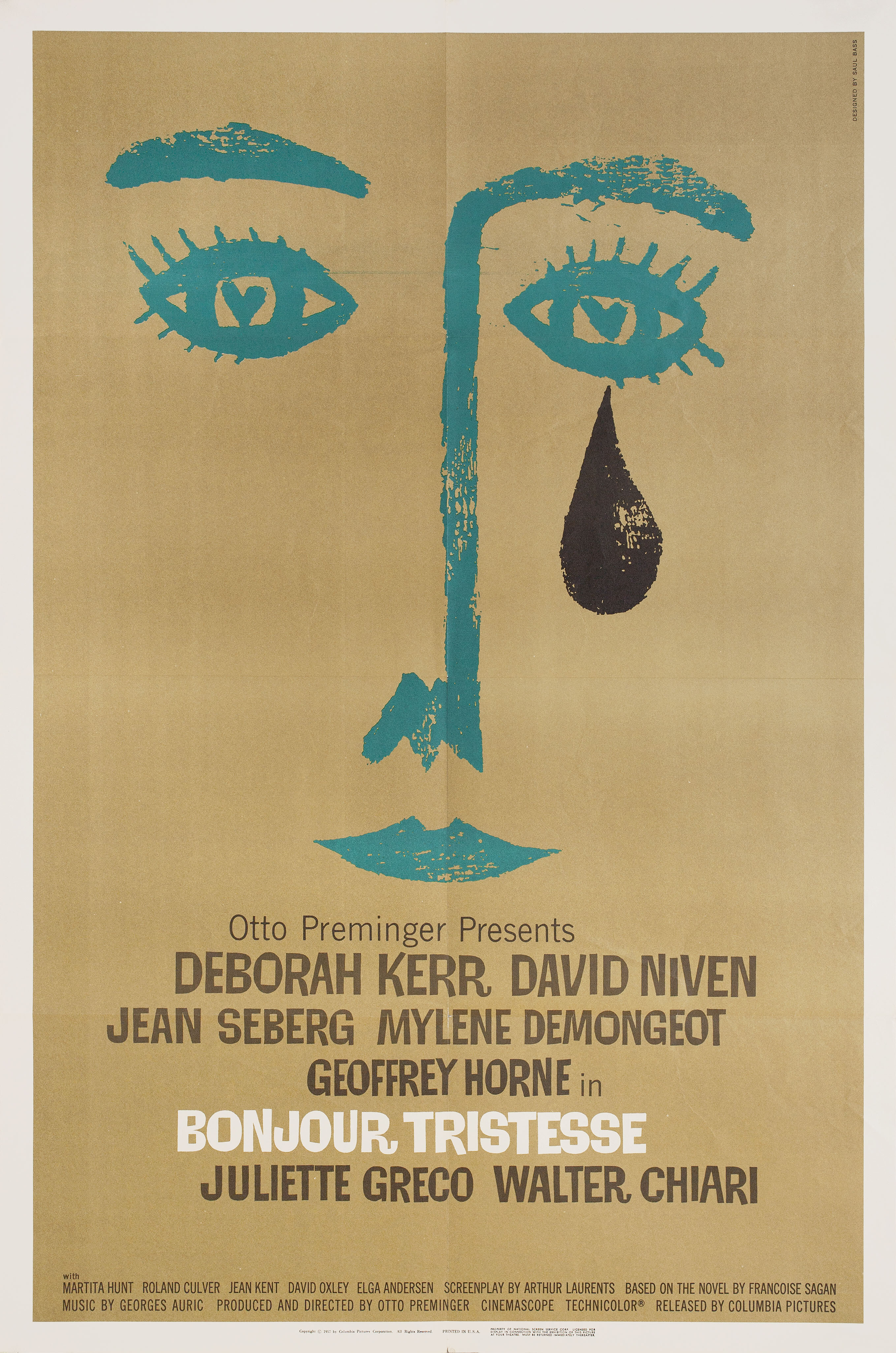Здравствуй, грусть (Bonjour Tristesse, 1958), режиссёр Отто Премингер, художественный постер к фильму (США, 1958 год), автор Сол Басс