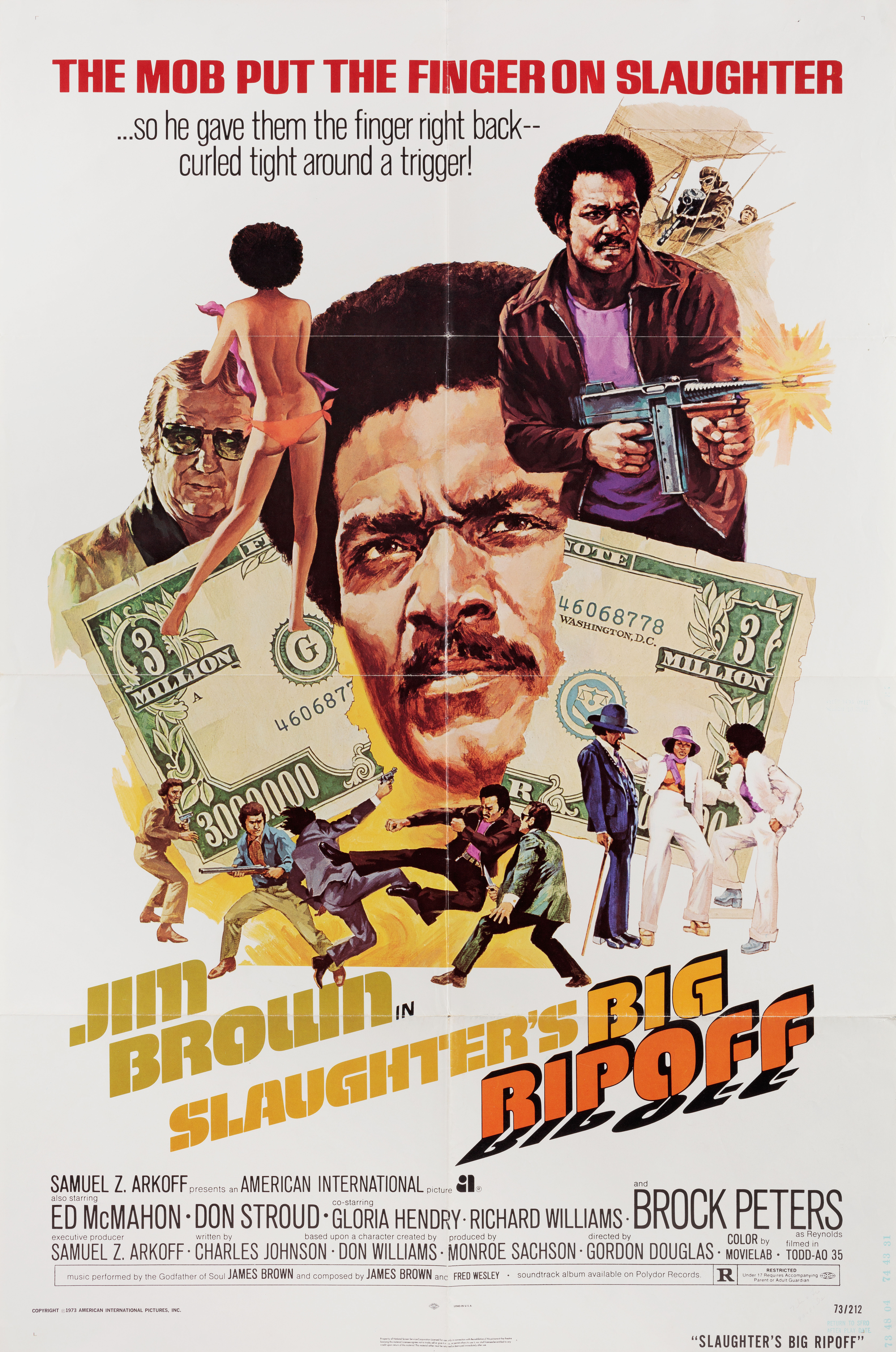Большое ограбление Слотера (Slaughters Big Rip-Off, 1973), режиссёр Гордон Дуглас, художественный постер к фильму (США, 1973 год), автор Джордж Акимото