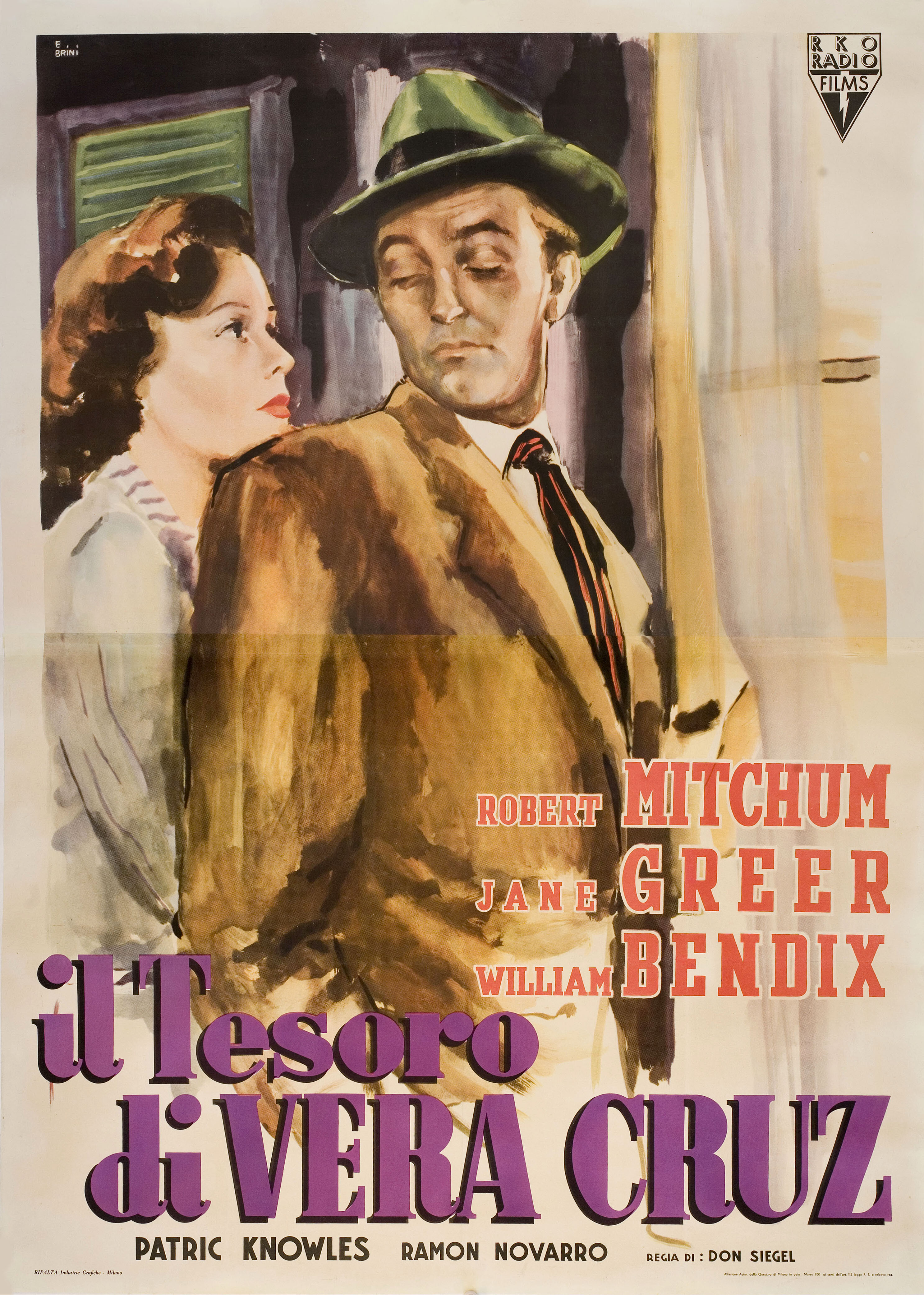 Большой обман (The Big Steal, 1949), режиссёр Дон Сигел, художественный постер к фильму (Италия, 1949 год), автор Эрколе Брини
