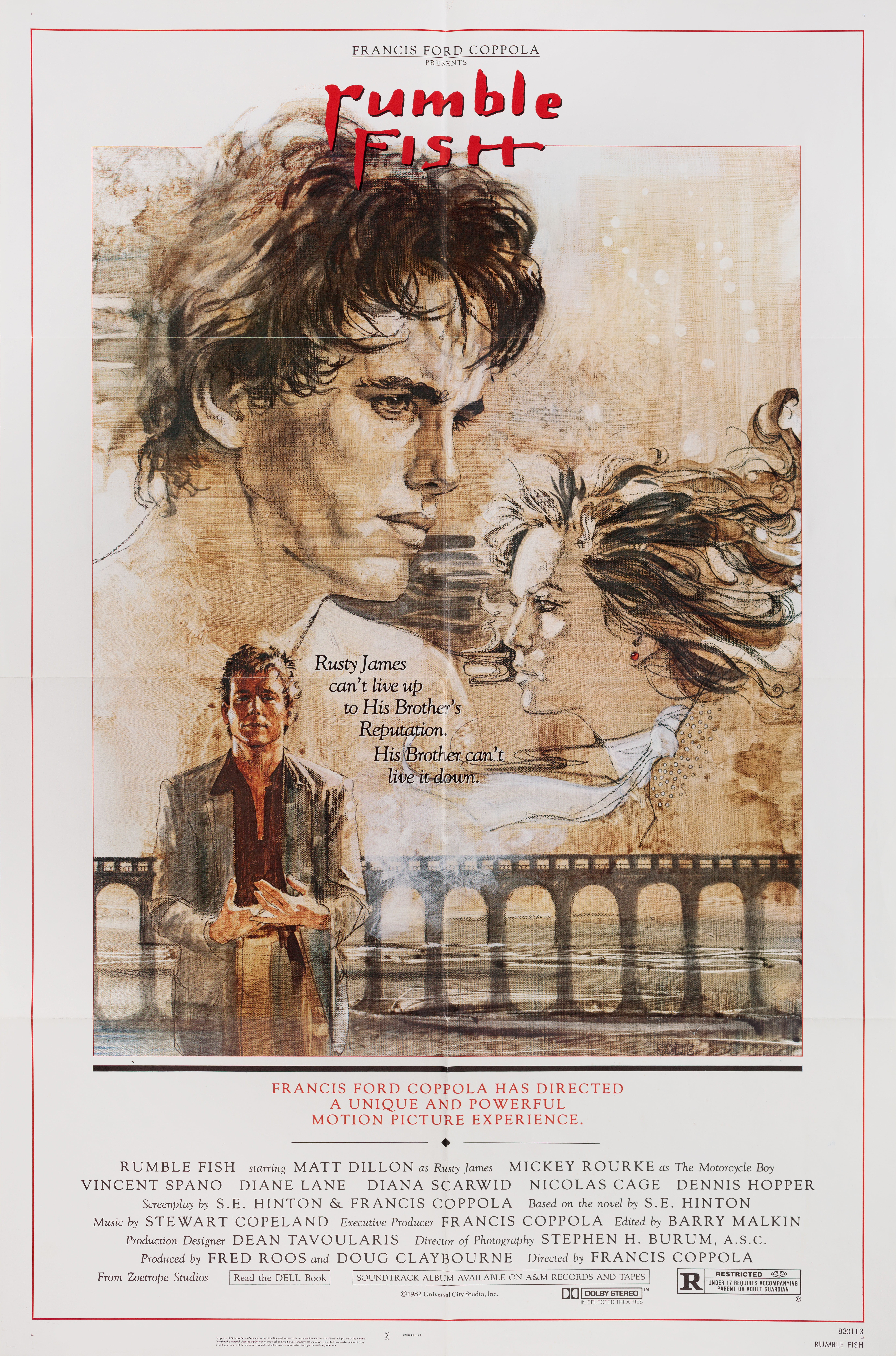 Бойцовая рыбка (Rumble Fish, 1983), режиссёр Фрэнсис Форд Коппола, иллюстрированный постер к фильму (США, 1983 год), автор Джон Соли