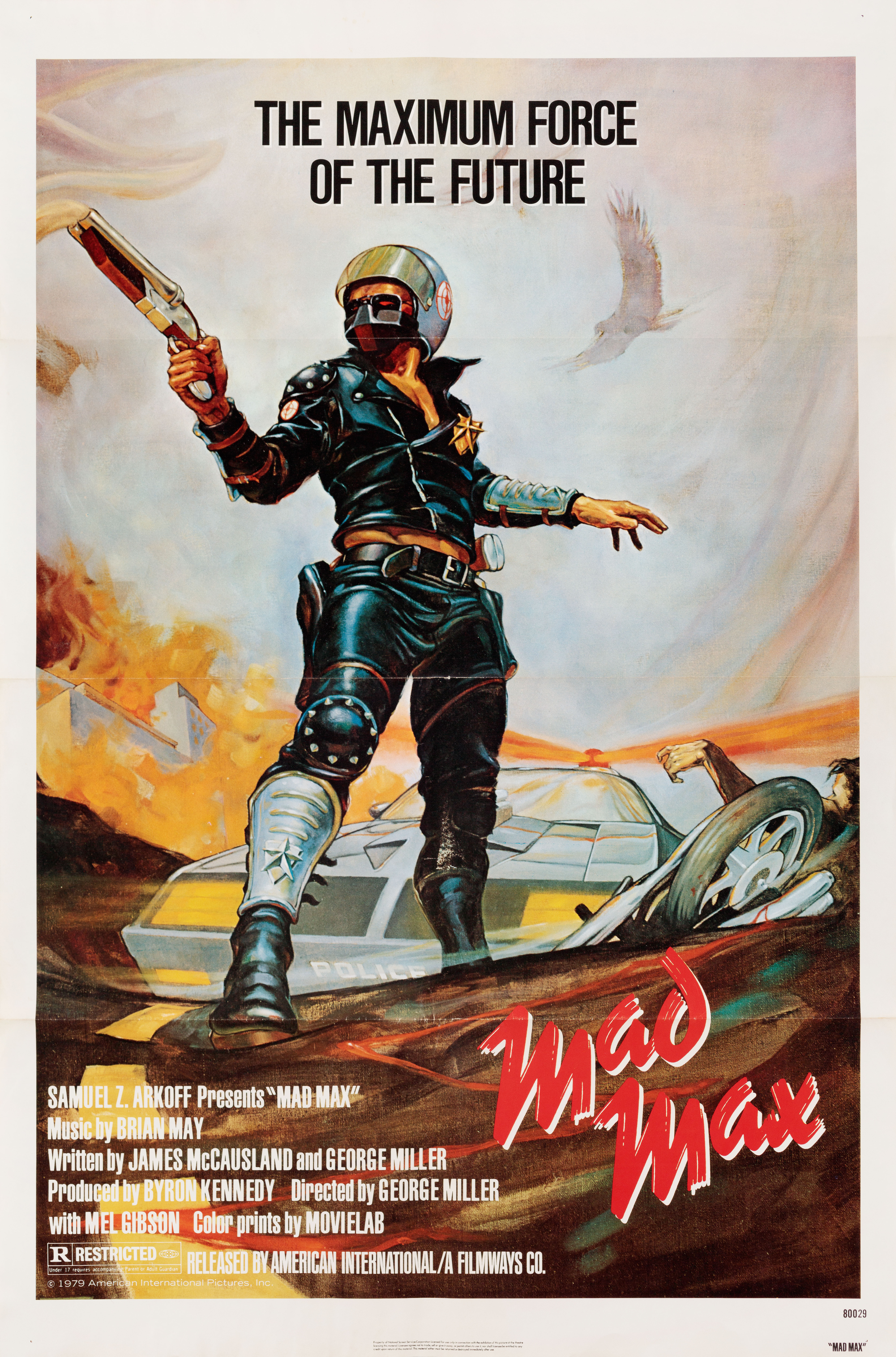 Безумный Макс (Mad Max, 1979), режиссёр Джордж Миллер, художественный постер к фильму (США, 1980 год)