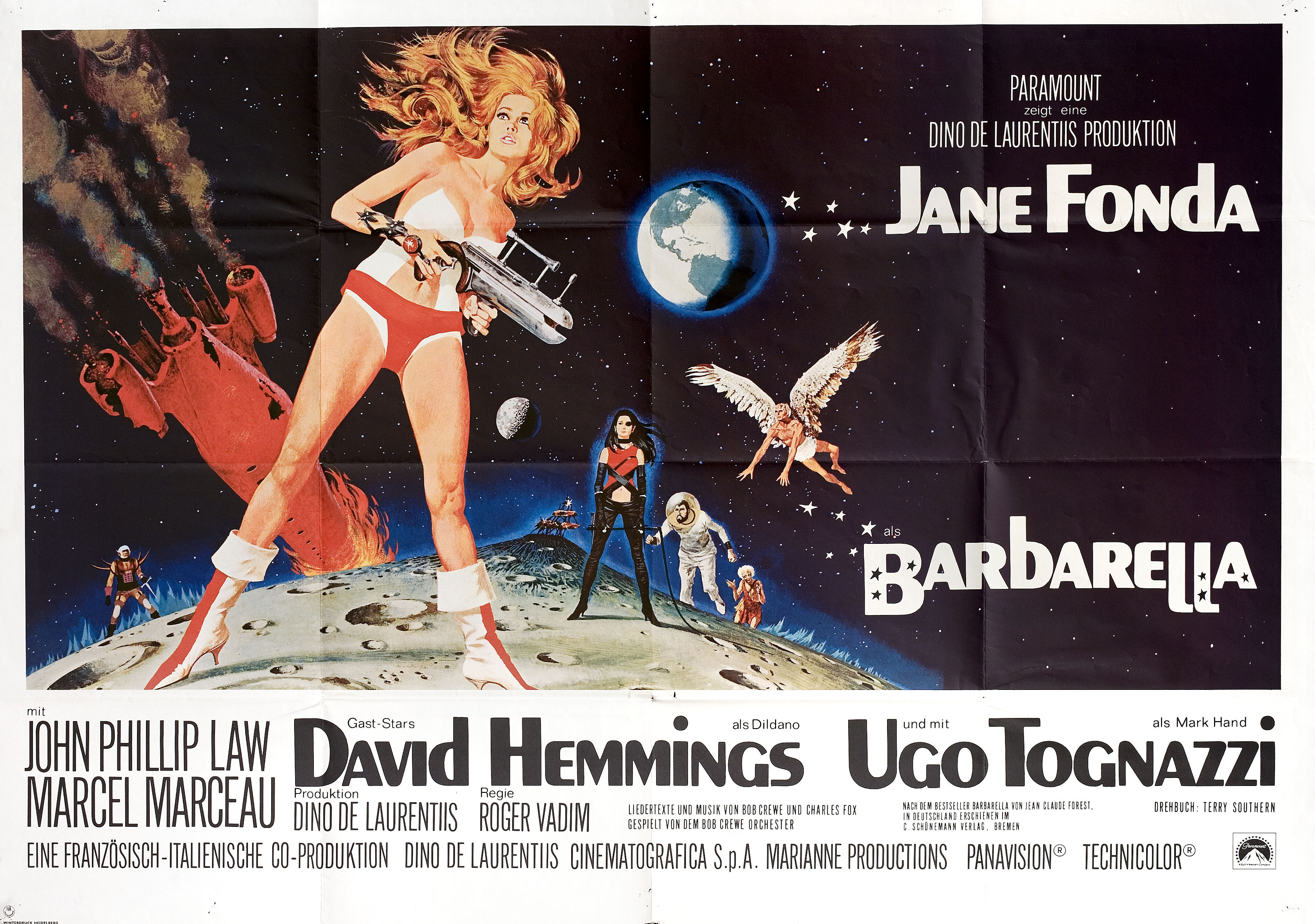 Барбарелла (Barbarella, 1968), режиссёр Роже Вадим, иллюстрированный постер к фильму (Германия, 1968 год), автор Роберт МакГиннис