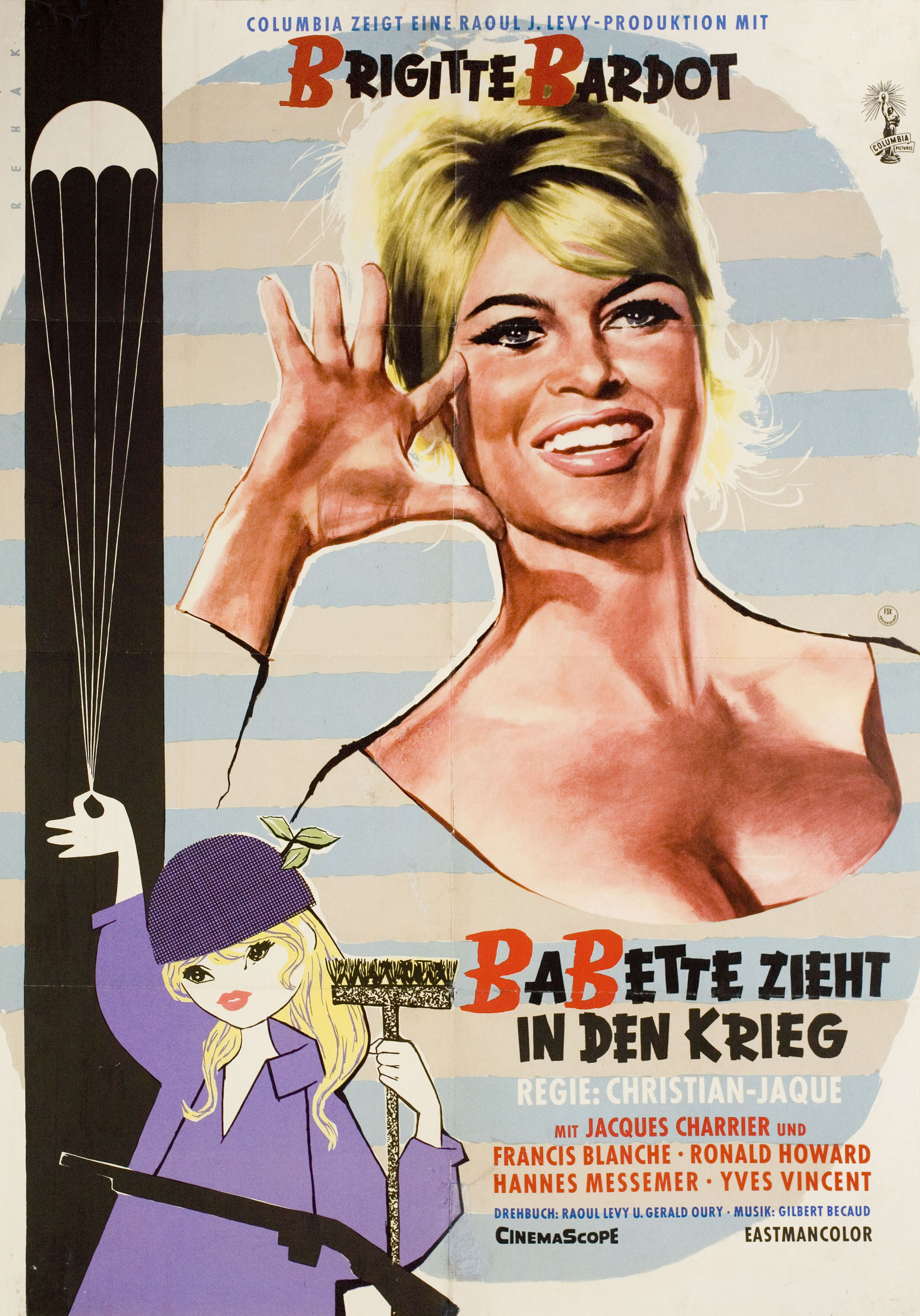 Бабетта идет на войну (Babette Goes to War, 1959), режиссёр Кристиан-Жак, художественный постер к фильму (Германия, 1959 год), автор Бруно Рехак