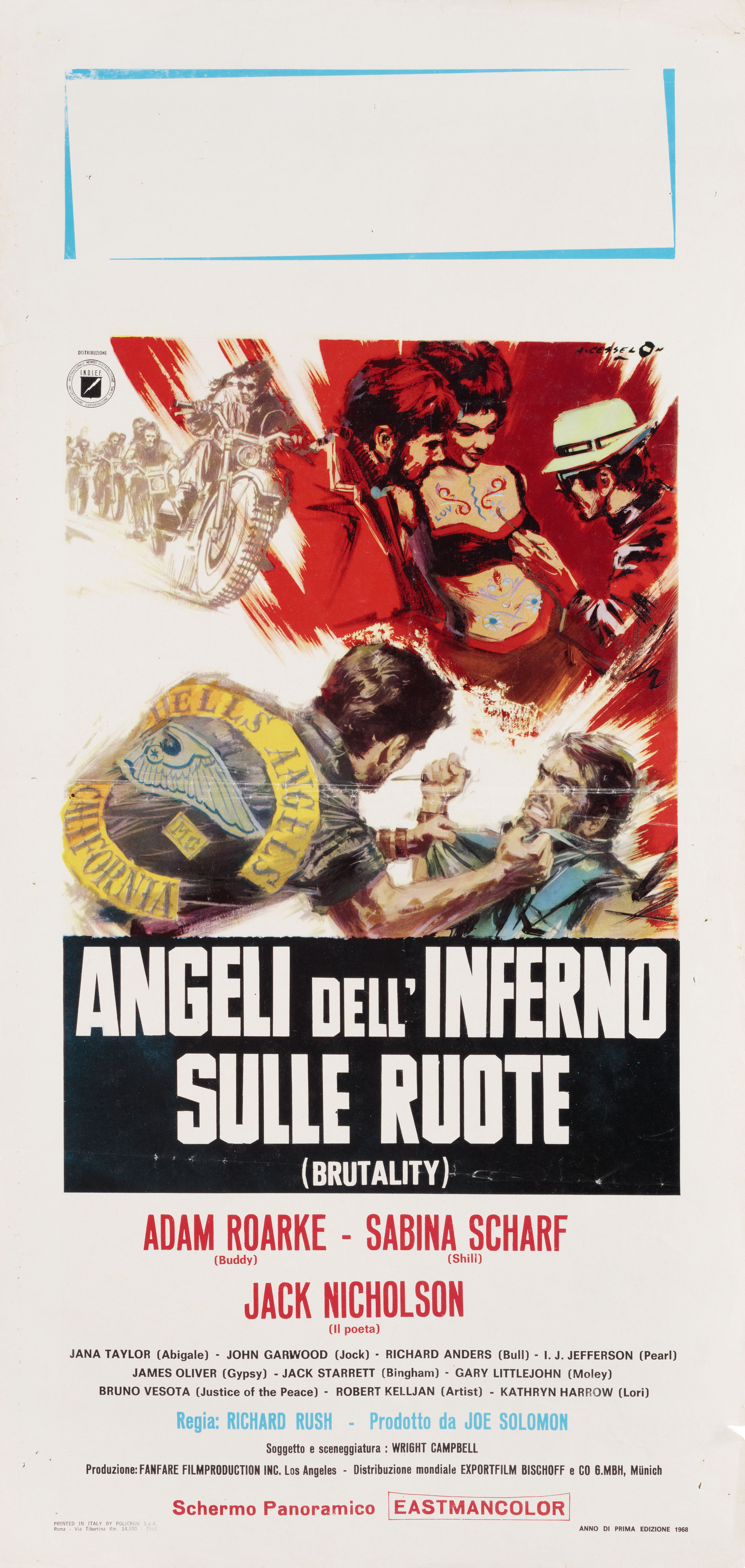 Мотоангелы ада (Hells Angels on Wheels, 1967), режиссёр Ричард Раш, художественный постер к фильму (Италия, 1967 год), автор Аверардо Чириелло