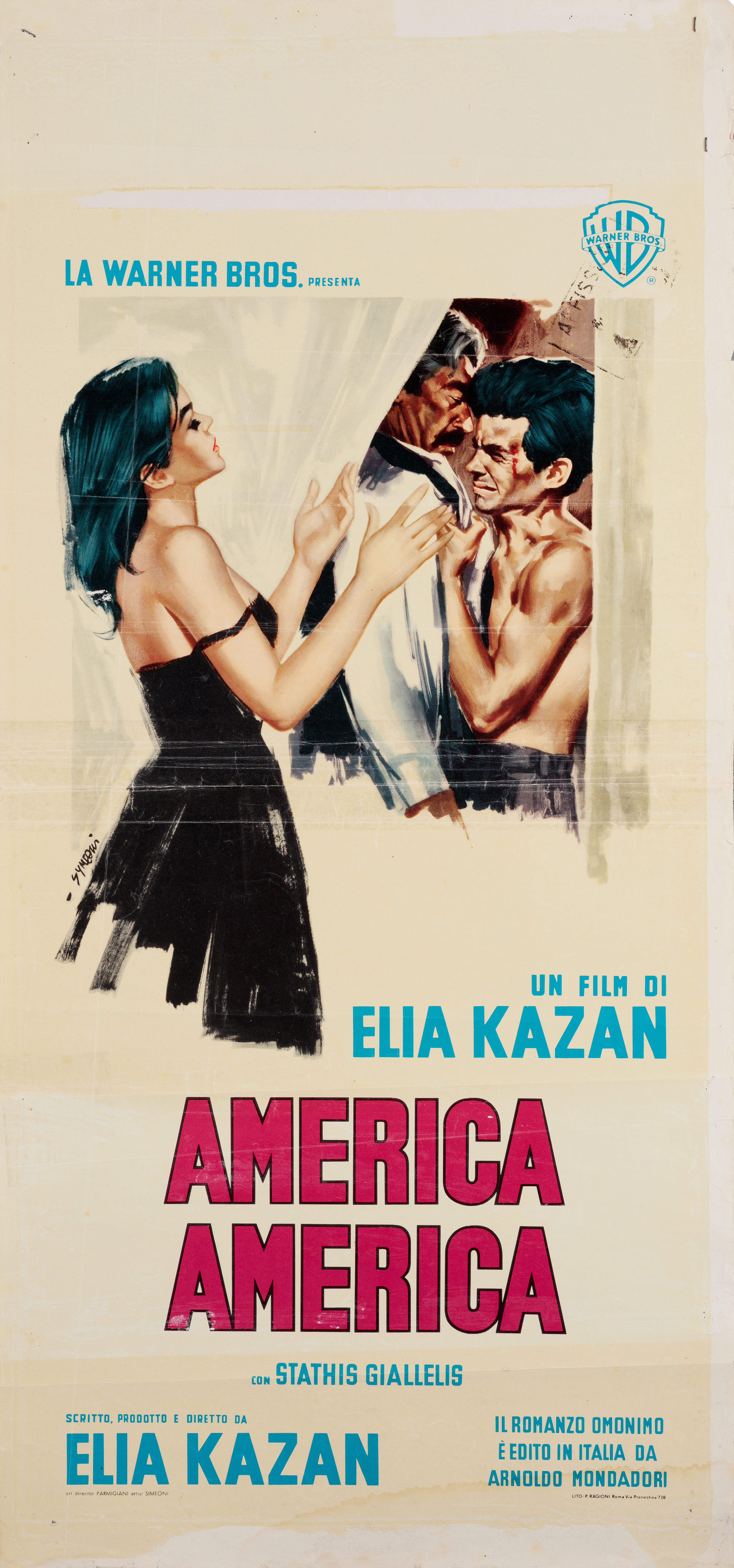 Америка, Америка (America, America, 1963), режиссёр Элия Казан, художественный постер к фильму (Италия, 1964 год), автор Сандро Симеони