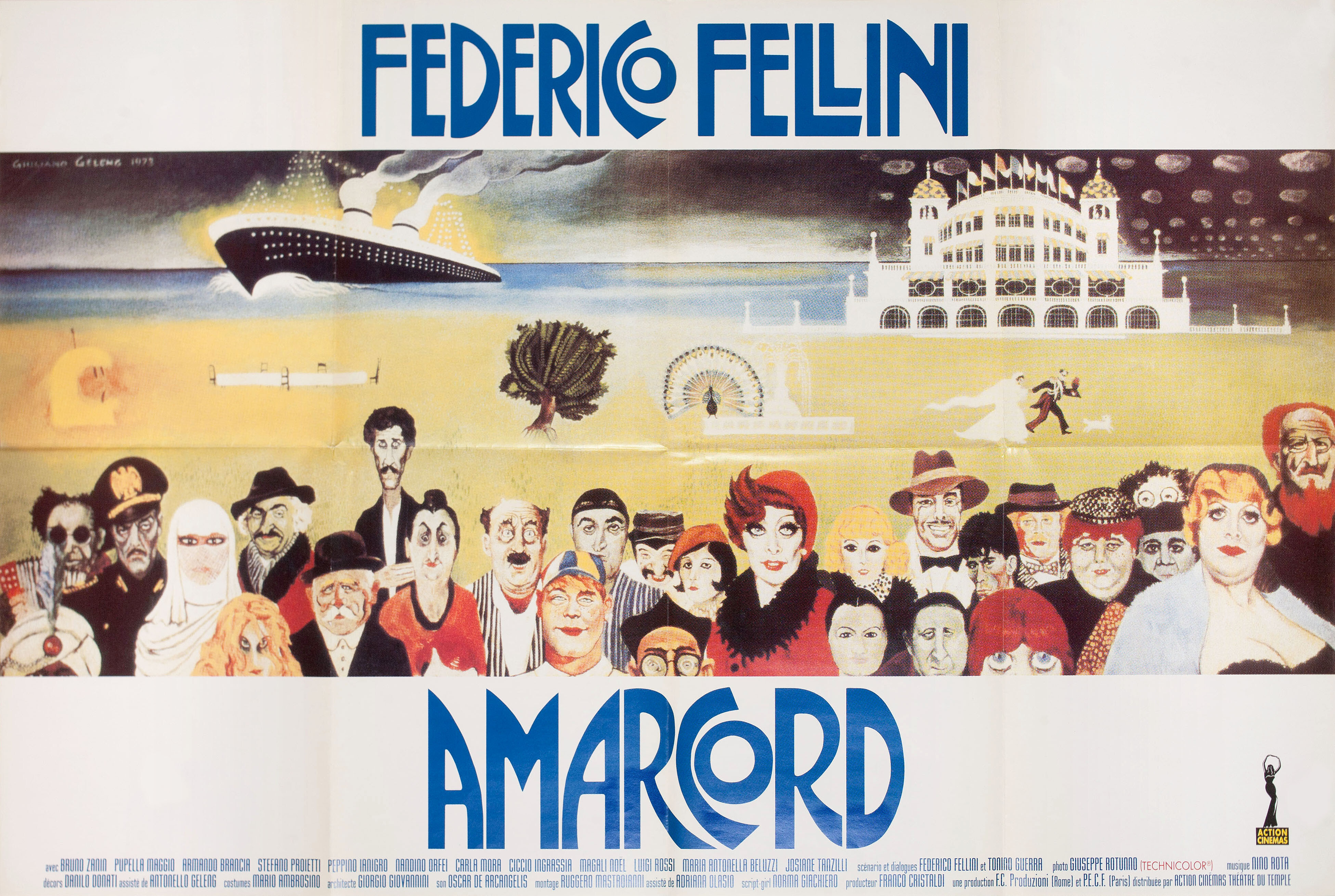 Амаркорд (Amarcord, 1973), режиссёр Федерико Феллини, иллюстрированный постер к фильму (Франция, 2000 год), автор Джулиано Геленг