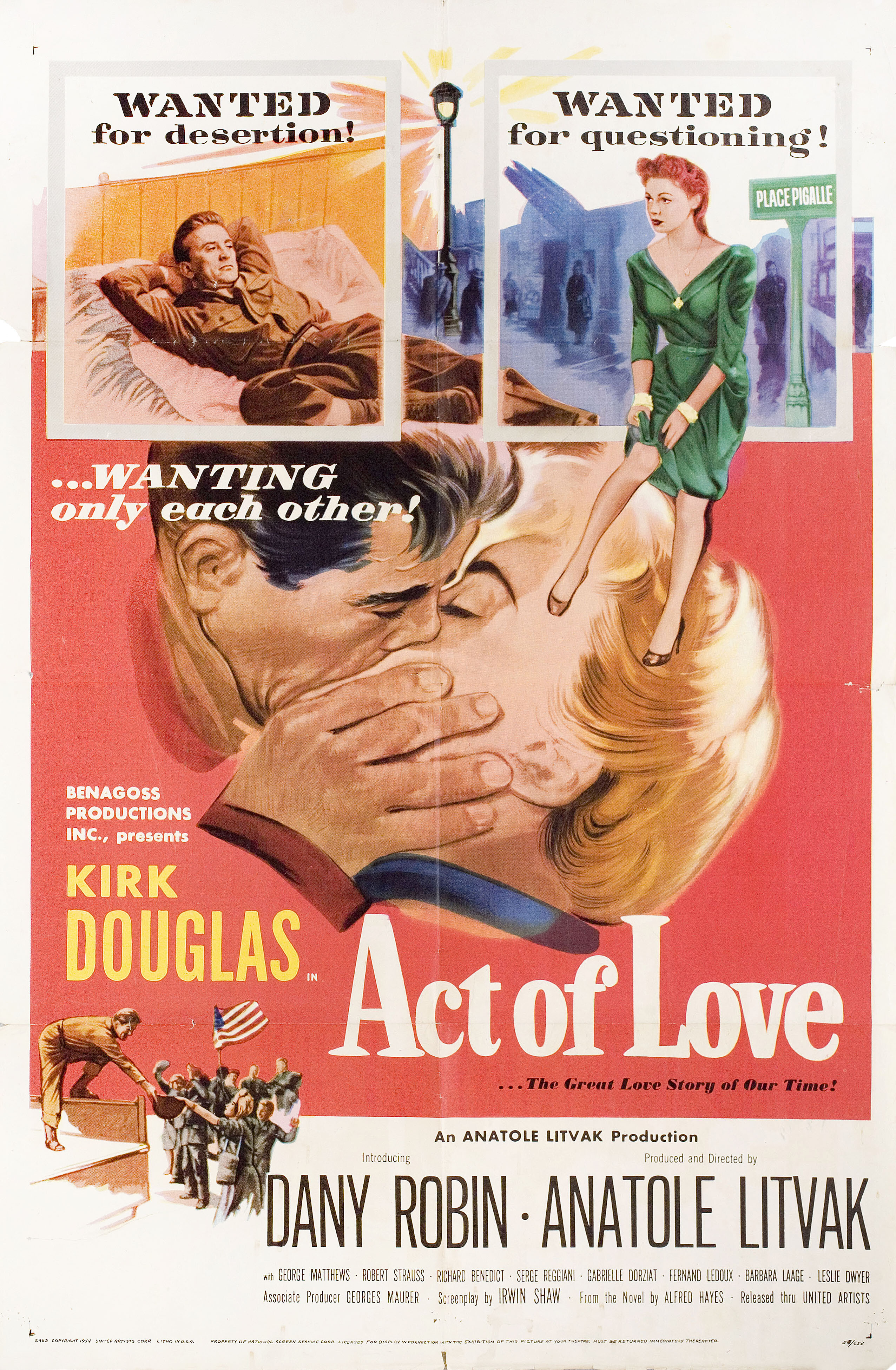 Акт любви (Act of Love, 1953), режиссёр Анатоль Литвак, художественный постер к фильму (США, 1953 год)