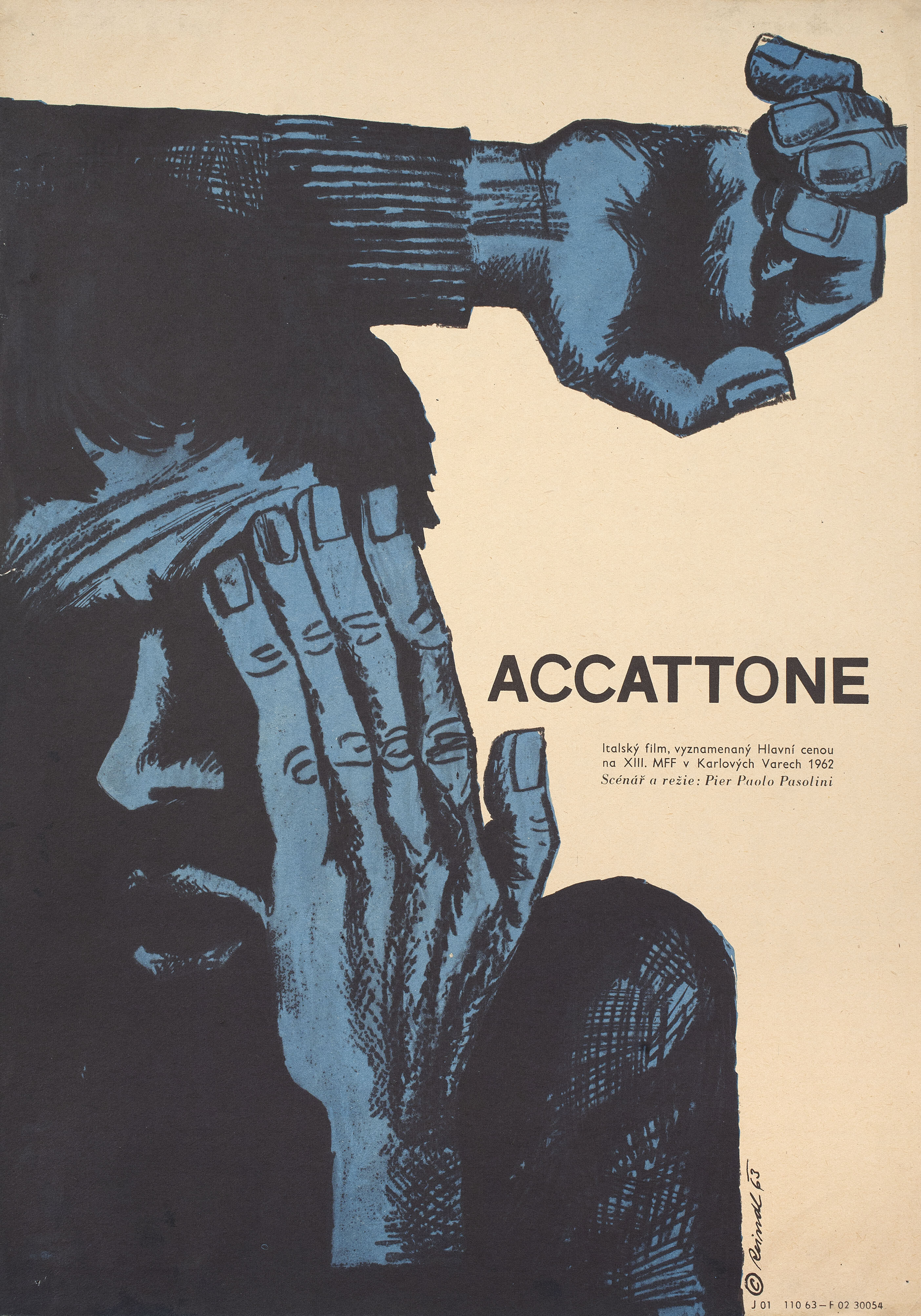 Аккаттоне (Accattone, 1961), режиссёр Пьер Паоло Пазолини, иллюстрированный постер к фильму (Чехословакия, 1963 год), автор Милош Рейндл