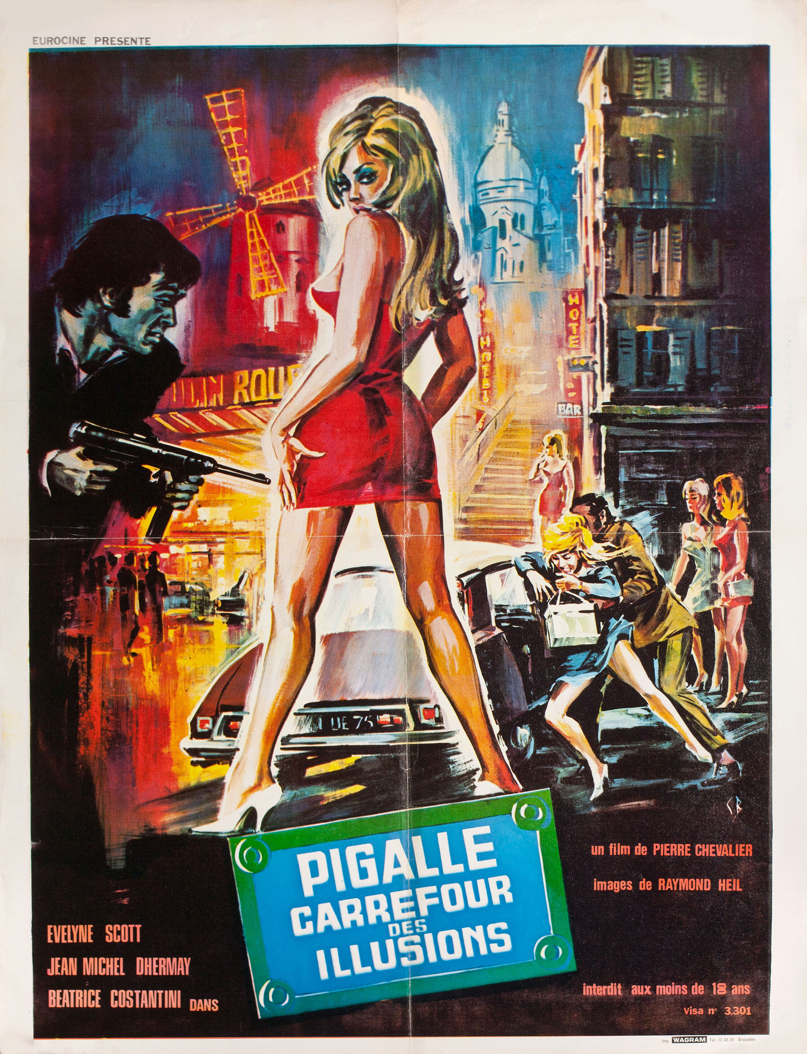 Пигаль, перекресток иллюзий (Pigalle carrefour des illusions, 1973), режиссёр Пьер Шевалье, художественный постер к фильму (Бельгия, 1973 год)