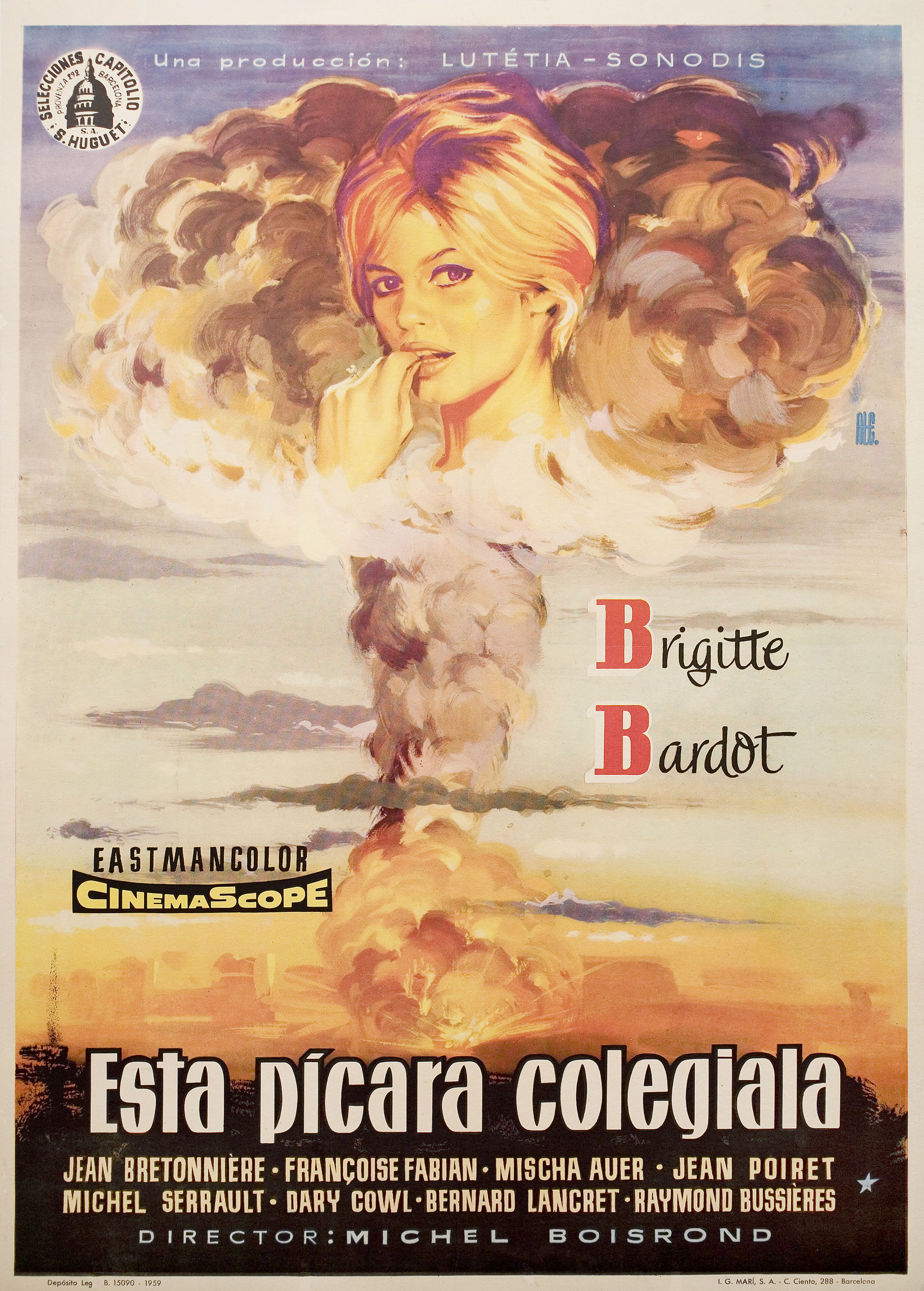 Строптивая девчонка (Cette sacree gamine, 1956), режиссёр Мишель Буарон, художественный постер к фильму (Испания, 1959 год)