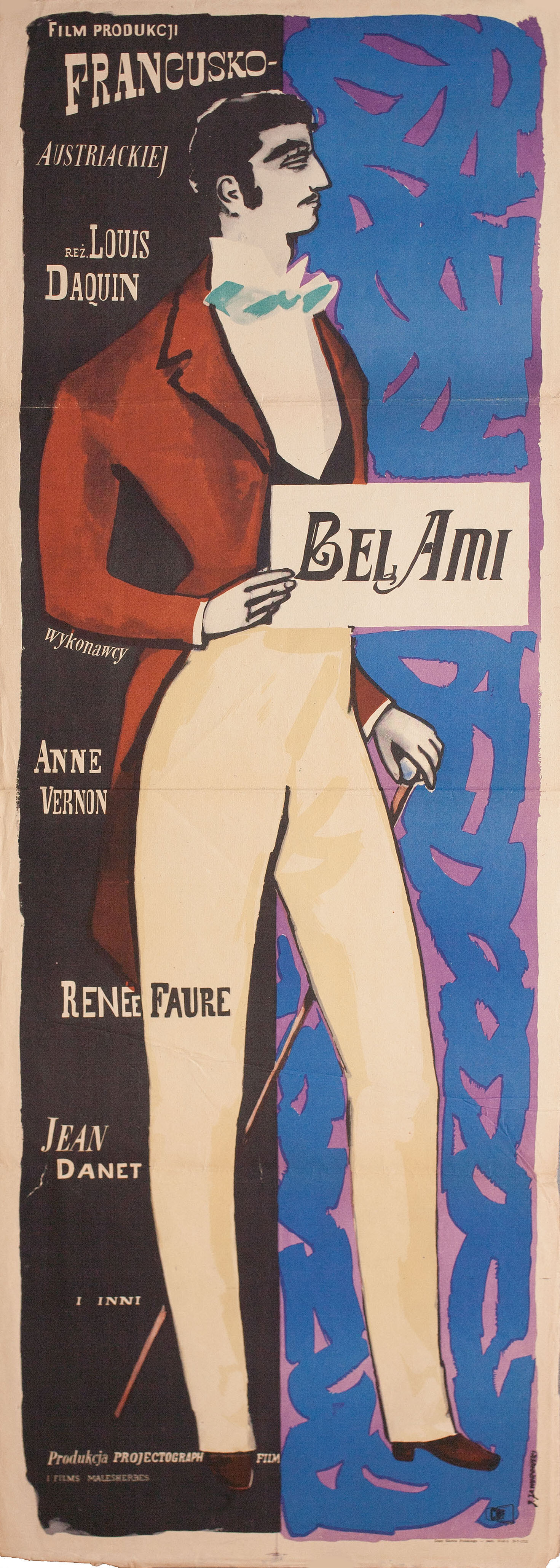 Милый друг (Bel Ami, 1955), режиссёр Луи Дакен, художественный постер к фильму (Польша, 1956 год), автор Ежи Яворовский