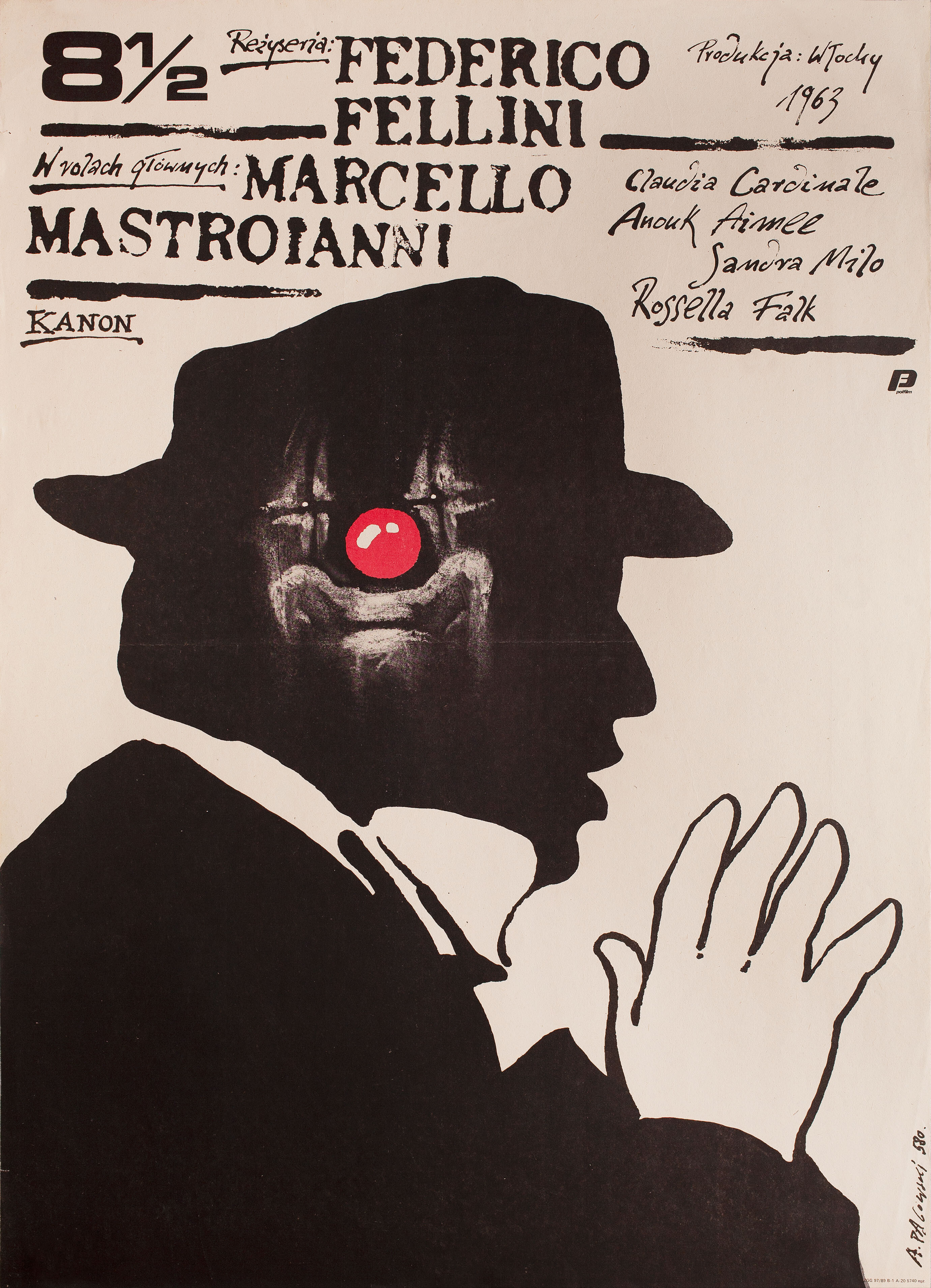 Восемь с половиной (Otto e mezzo, 1963), режиссёр Федерико Феллини, художественный постер к фильму (Польша, 1980 год), автор Анджей Паговский