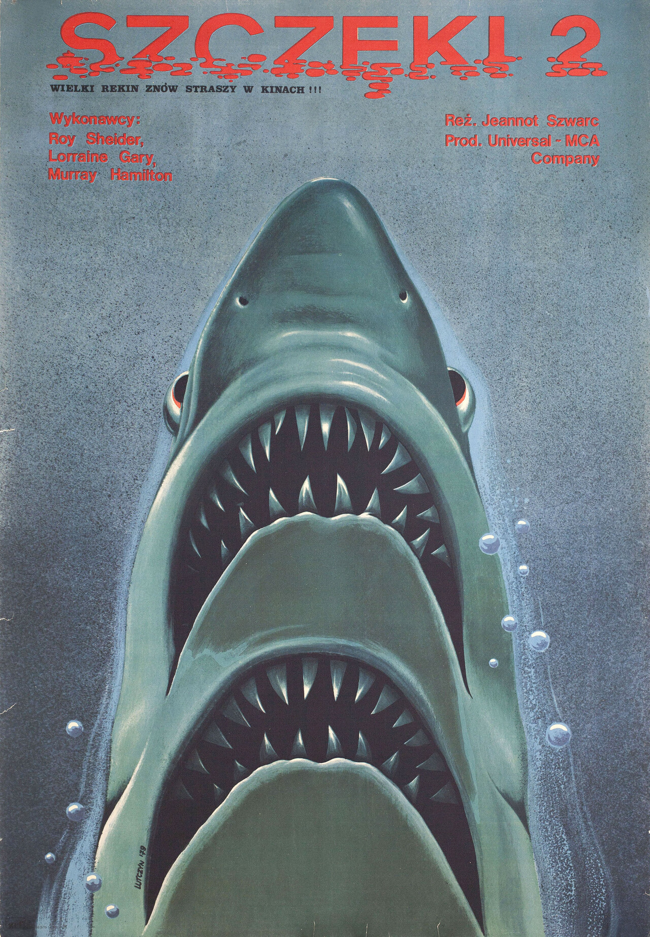 Челюсти 2 (Jaws 2, 1978), режиссёр Жанно Шварц, польский постер к фильму, автор Эдвард Лучин (графический дизайн, 1979 год)