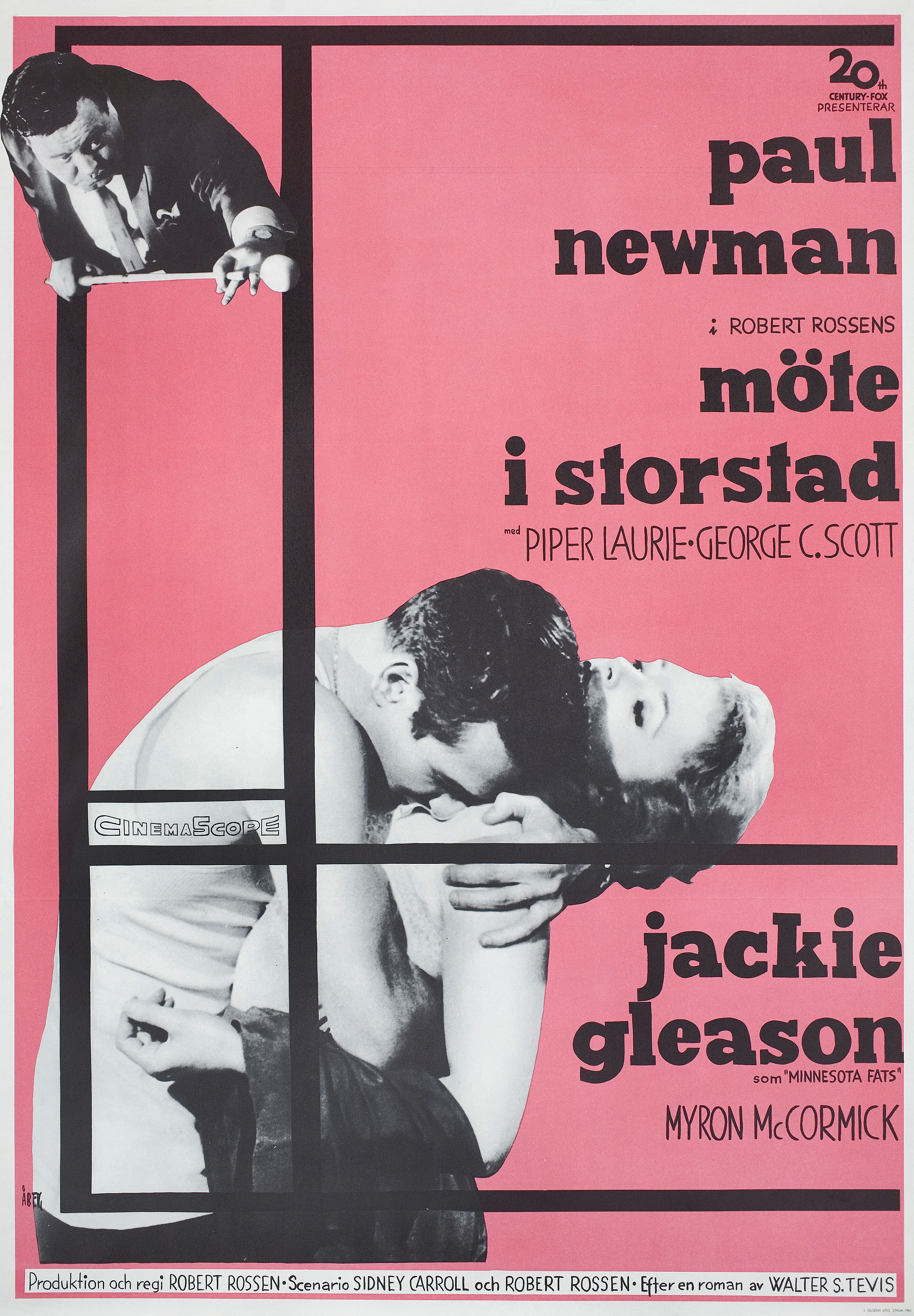 Мошенник (The Hustler, 1961), режиссёр Роберт Россен, шведский постер к фильму, автор Госта Аберг (графический дизайн, 1961 год)