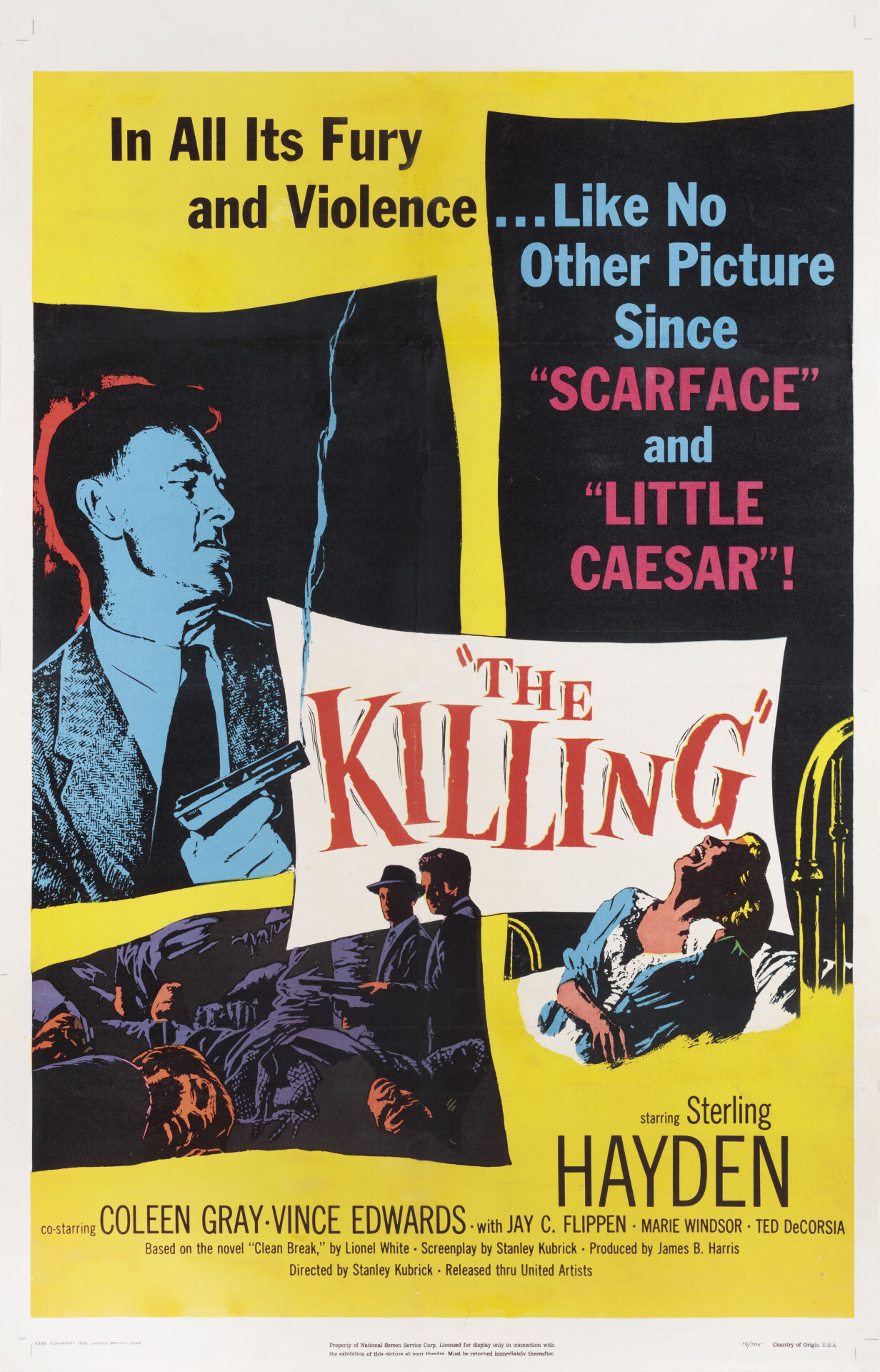 Убийство (The Killing, 1956), режиссёр Стэнли Кубрик, американский постер к фильму (графический дизайн, 1956 год)
