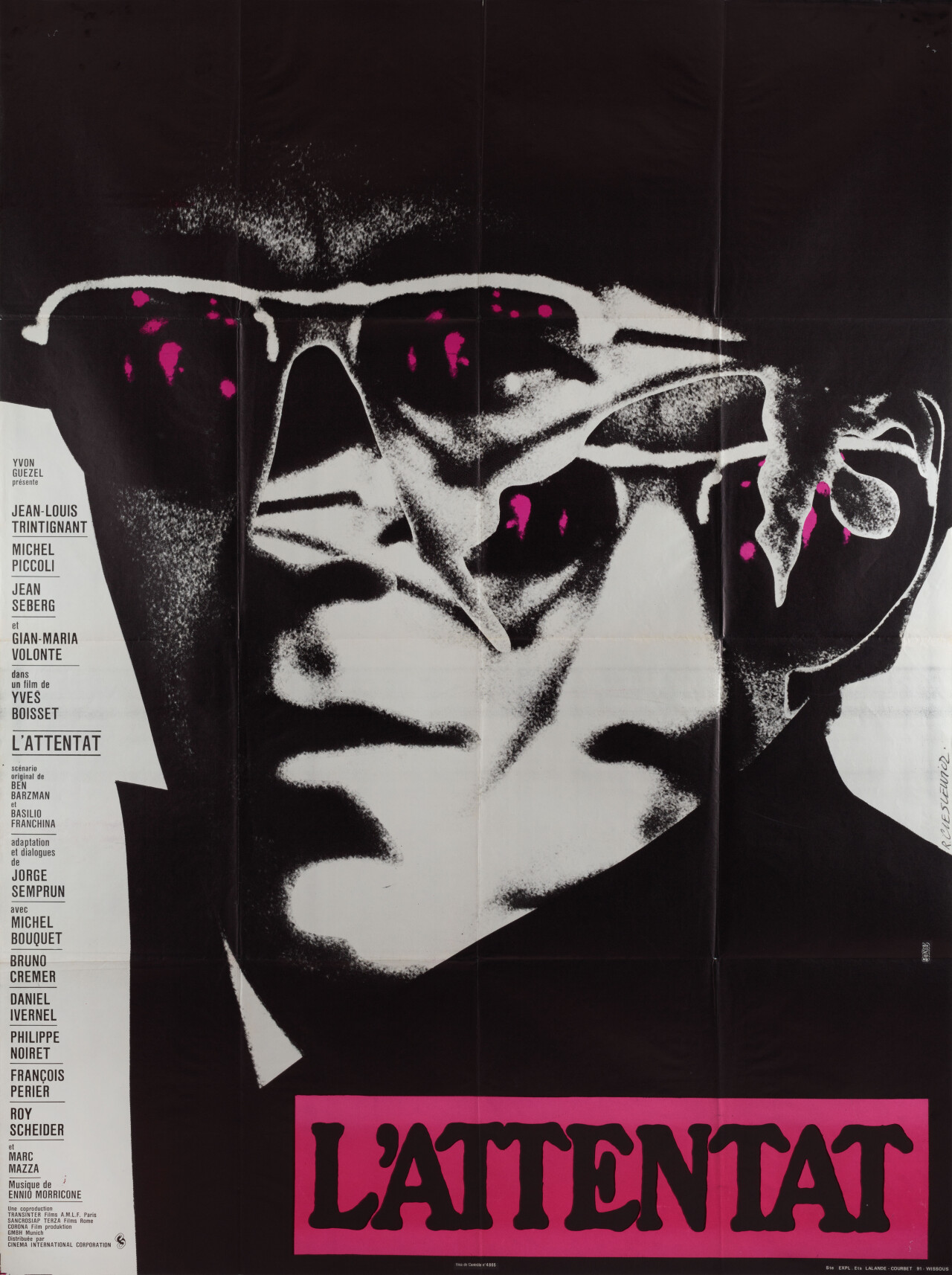 Похищение в Париже (The Assassination, 1972), режиссёр Ив Буассе, французский постер к фильму, автор Роман Чеслевич (графический дизайн, 1972 год)