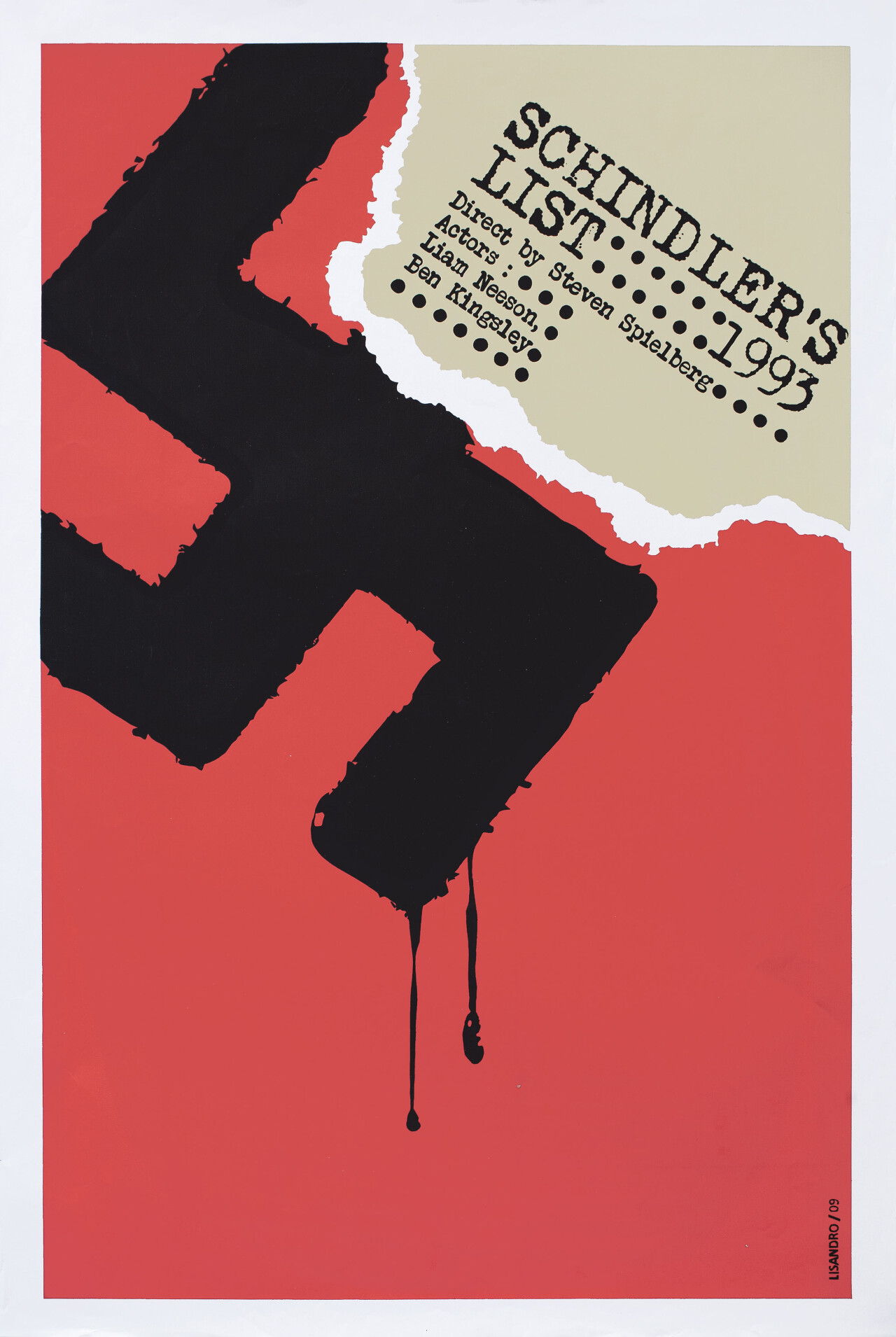Список Шиндлера (Schindlers List, 1993), режиссёр Стивен Спилберг, минималистичный постер к фильму (Куба, 2009 год), автор Лисандро