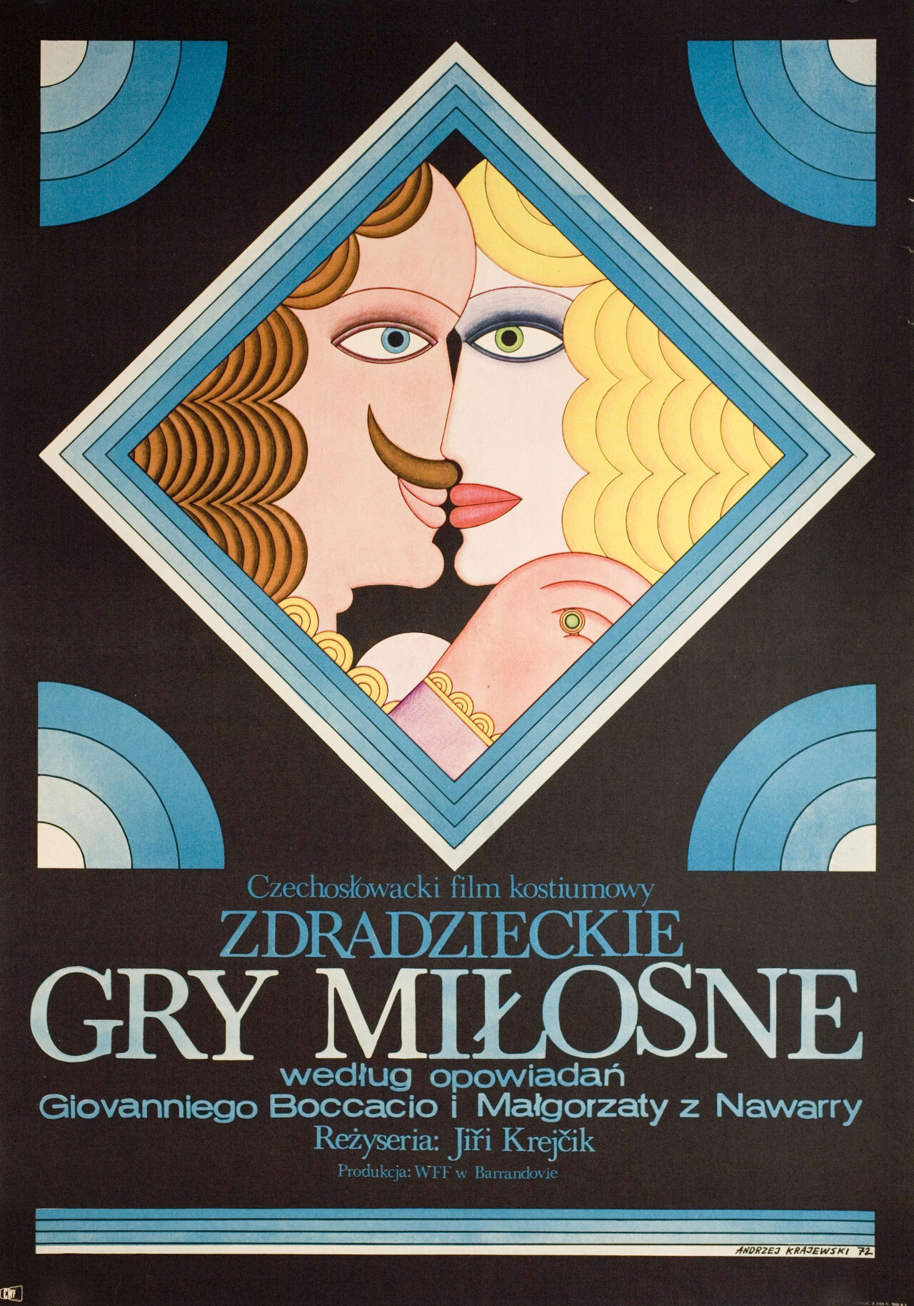 Любви обманчивые игры (The Tricky Game of Love, 1971), режиссёр Иржи Крейчик, польский постер к фильму, автор Анджей Краевский (графический дизайн, 1972 год)