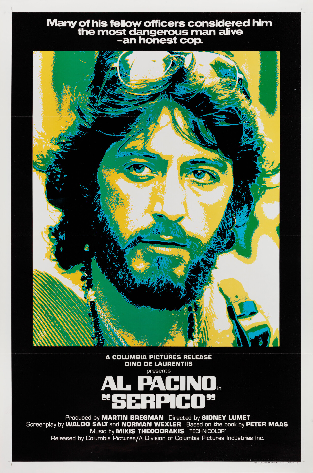 Серпико (Serpico, 1973), режиссёр Сидни Люмет, американский постер к фильму (графический дизайн, 1973 год)