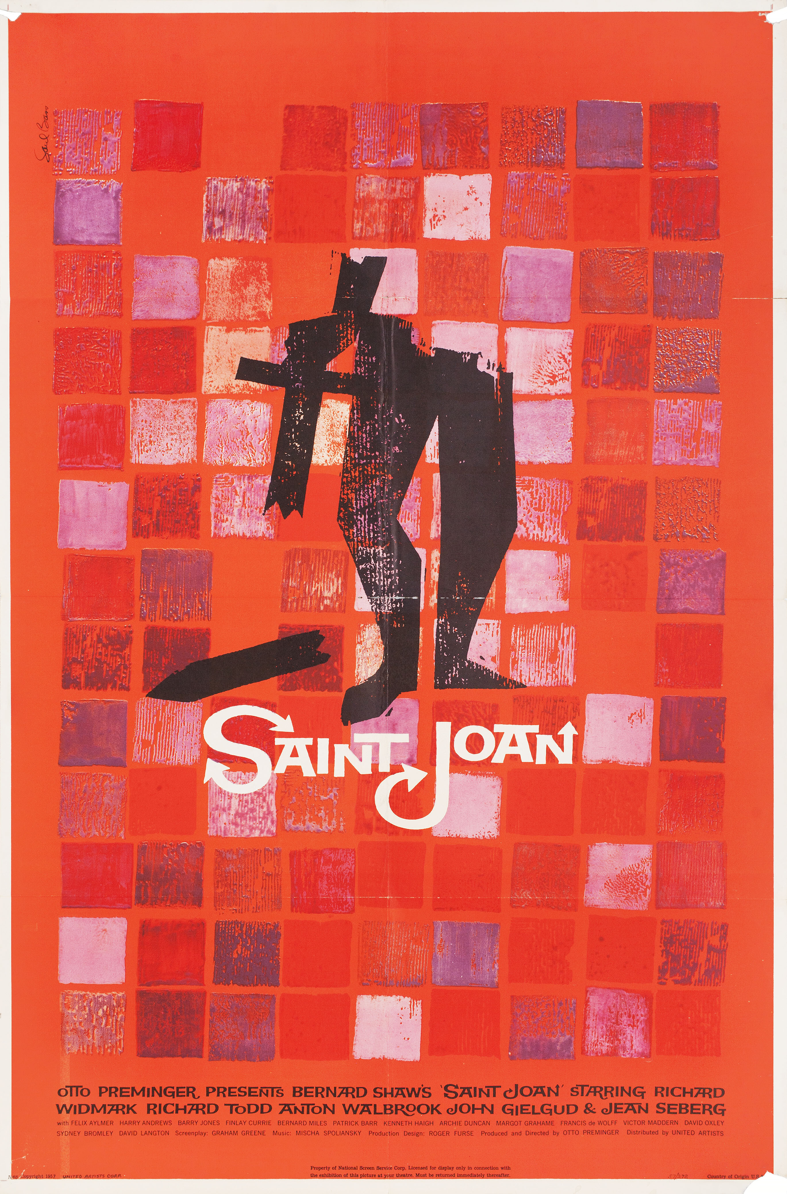 Святая Иоанна (Saint Joan, 1957), режиссёр Отто Премингер, минималистичный постер к фильму (США, 1957 год), автор Сол Басс
