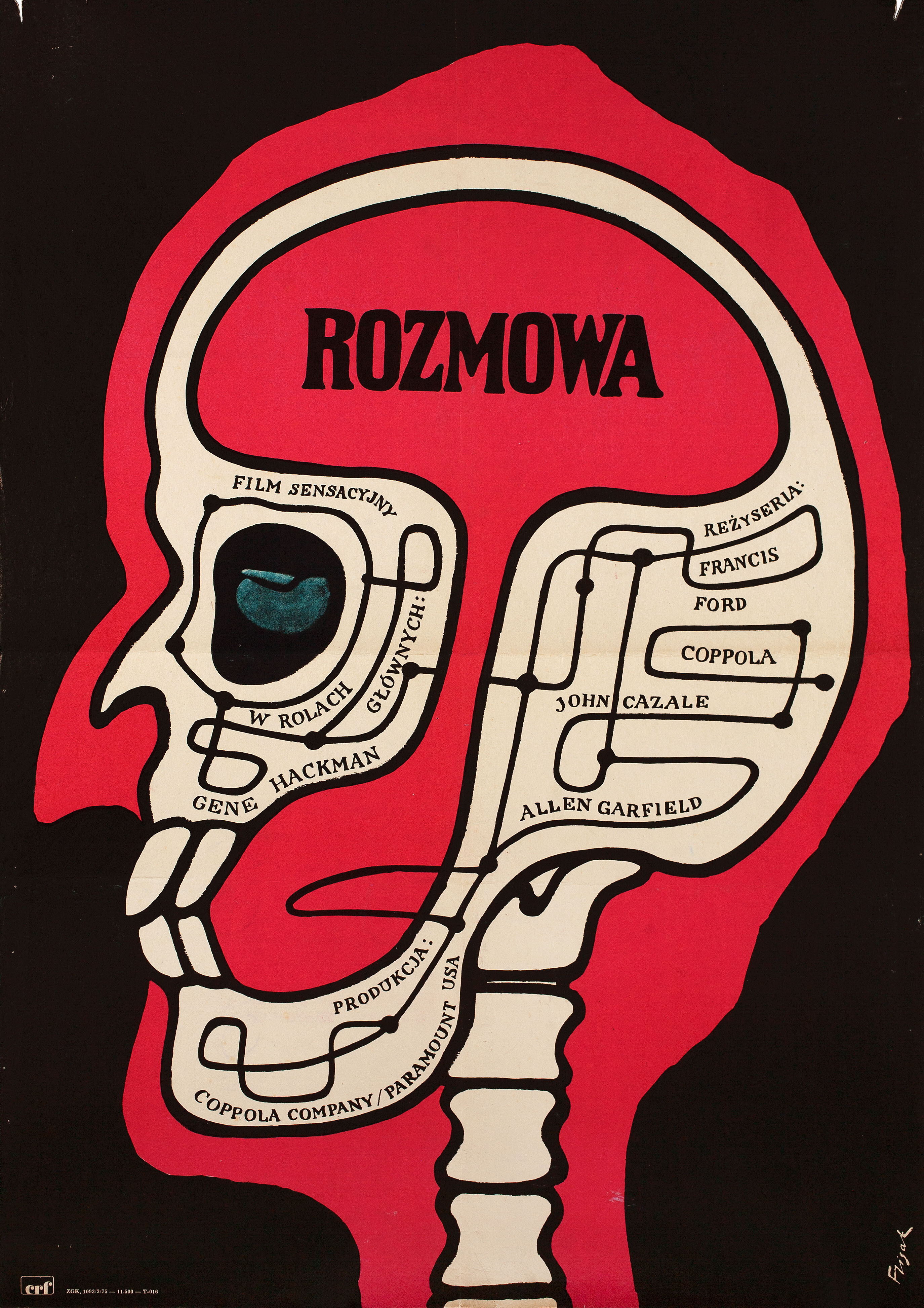 Разговор (The Conversation, 1974), режиссёр Фрэнсис Форд Коппола, польский постер к фильму, автор Ежи Флисак (графический дизайн, 1974 год)