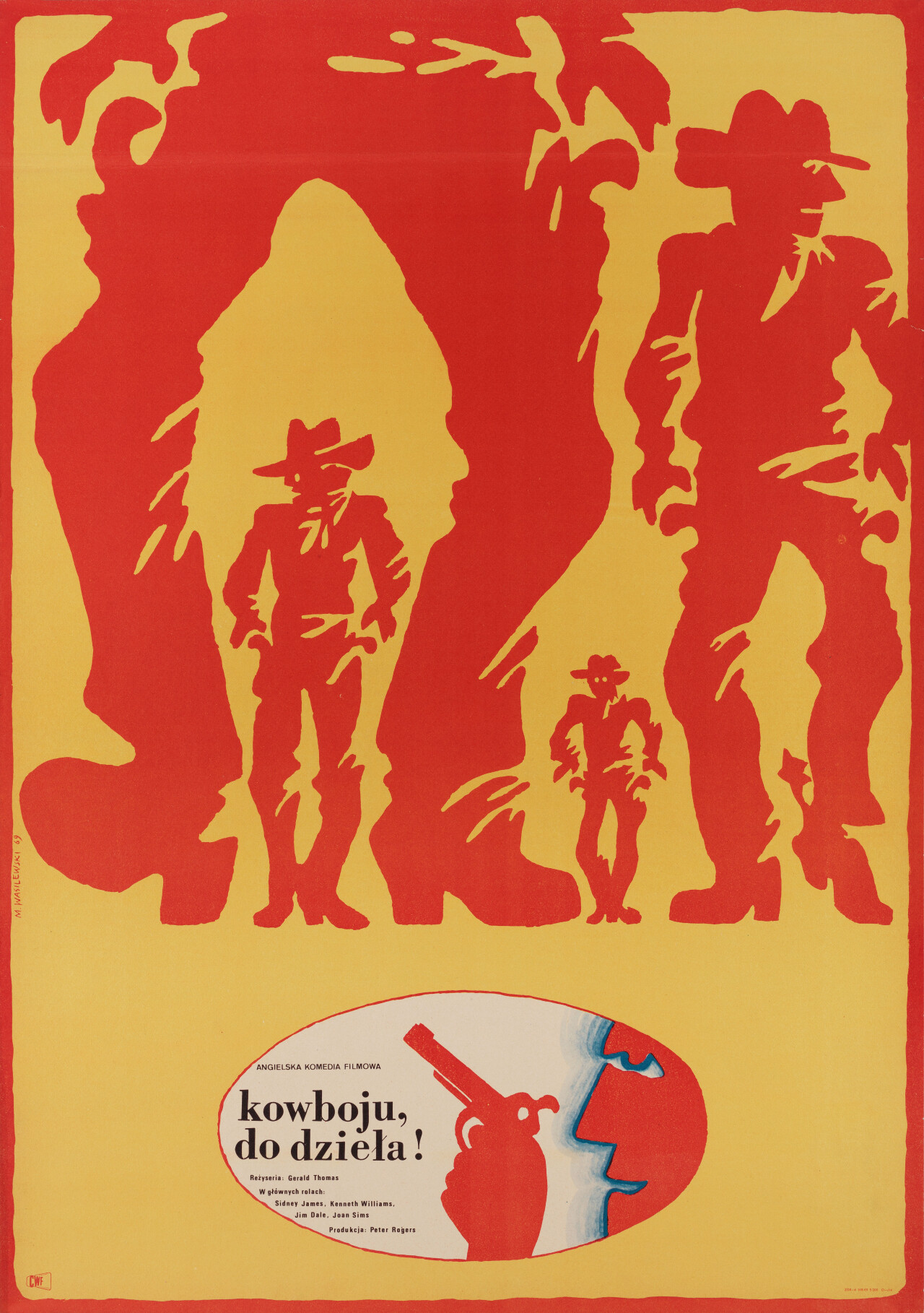 Так держать... Ковбой (Carry on Cowboy, 1966), режиссёр Джеральд Томас, польский постер к фильму, автор Мечислав Василевский (графический дизайн, 1969 год)