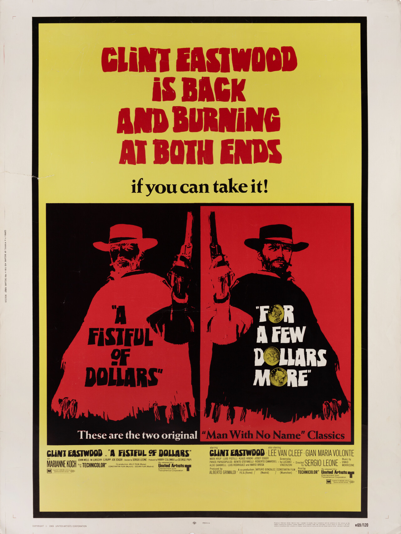 За пригоршню долларов (A Fistful of Dollars, 1964), режиссёр Серджио Леоне, американский постер к фильму (графический дизайн, 1969 год)