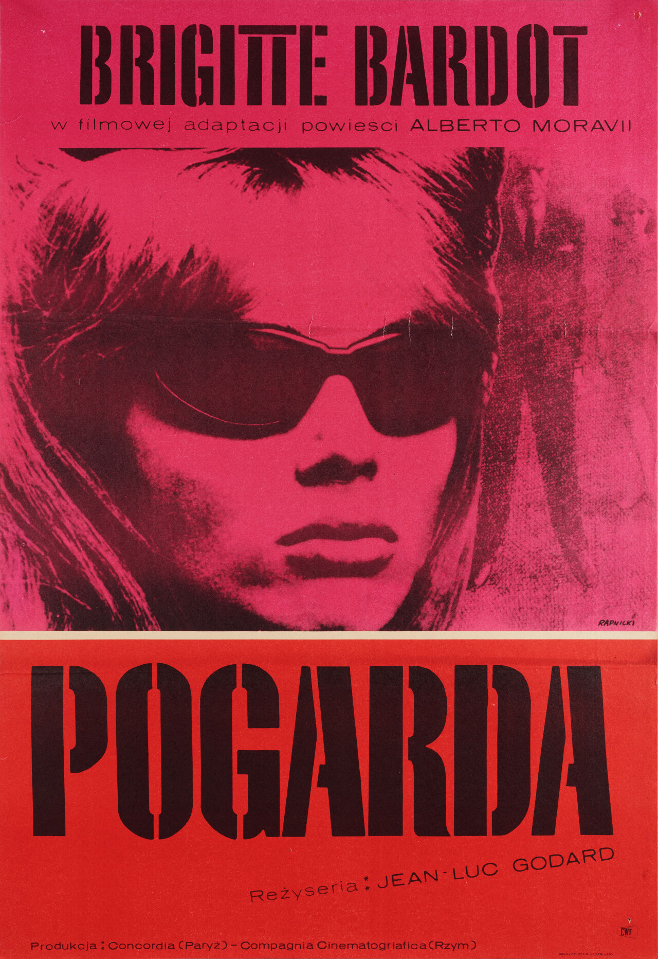 Презрение (Contempt, 1963), режиссёр Жан-Люк Годар, польский постер к фильму, автор Януш Рапницкий (графический дизайн, 1964 год)