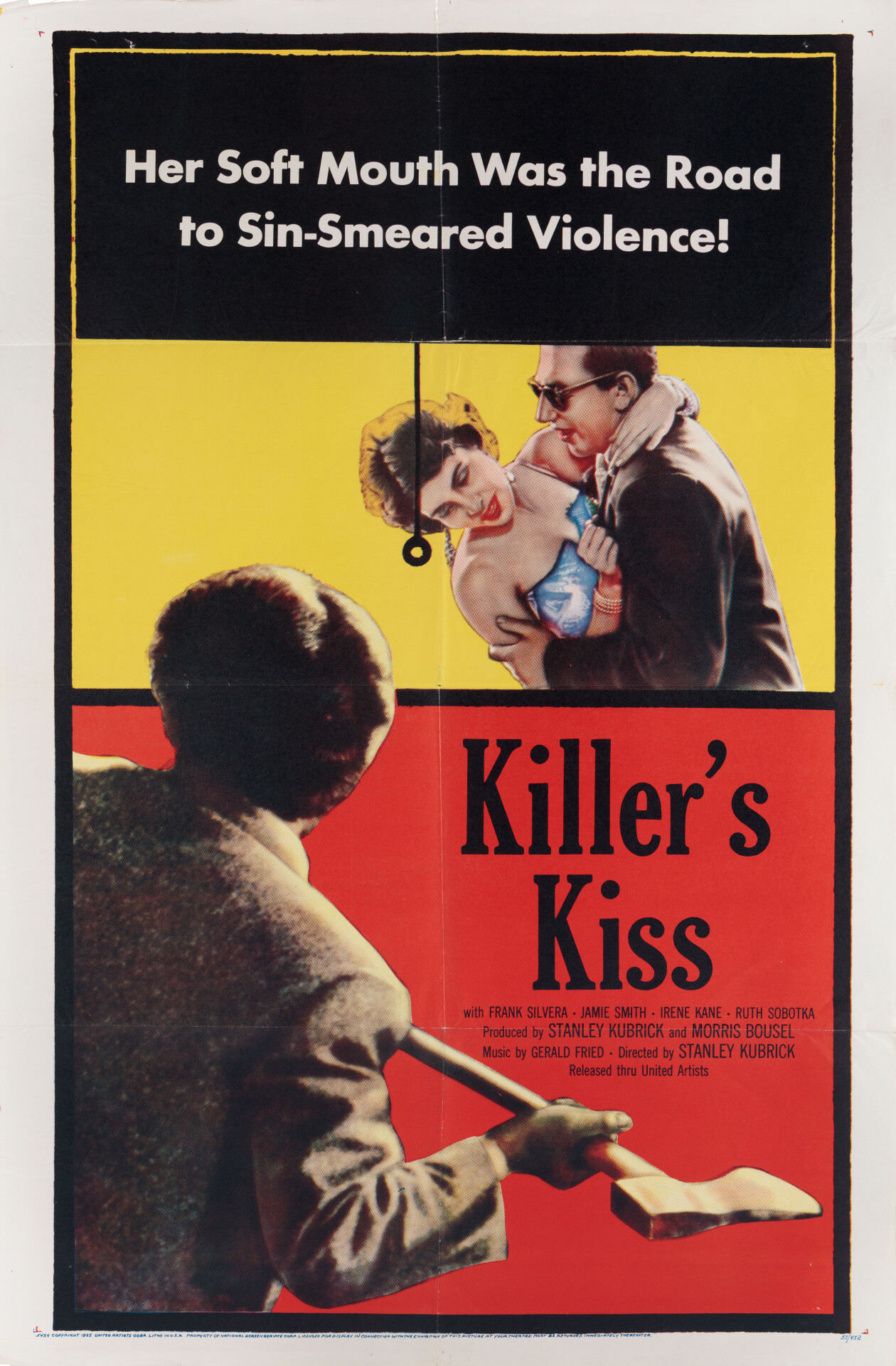 Поцелуй убийцы (Killers Kiss, 1955), режиссёр Стэнли Кубрик, американский постер к фильму (графический дизайн, 1955 год)