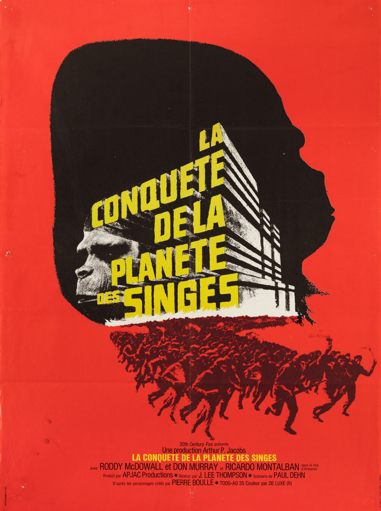 Завоевание планеты обезьян (Conquest of the Planet of the Apes, 1972), режиссёр Дж. Ли Томпсон, французский постер к фильму (графический дизайн, 1972 год)