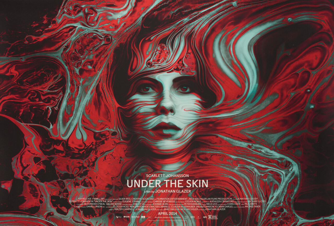 Побудь в моей шкуре (Under the Skin, 2013), режиссёр Джонатан Глейзер, американский постер к фильму, автор Акико Стеренбергер (графический дизайн, 2022 год)