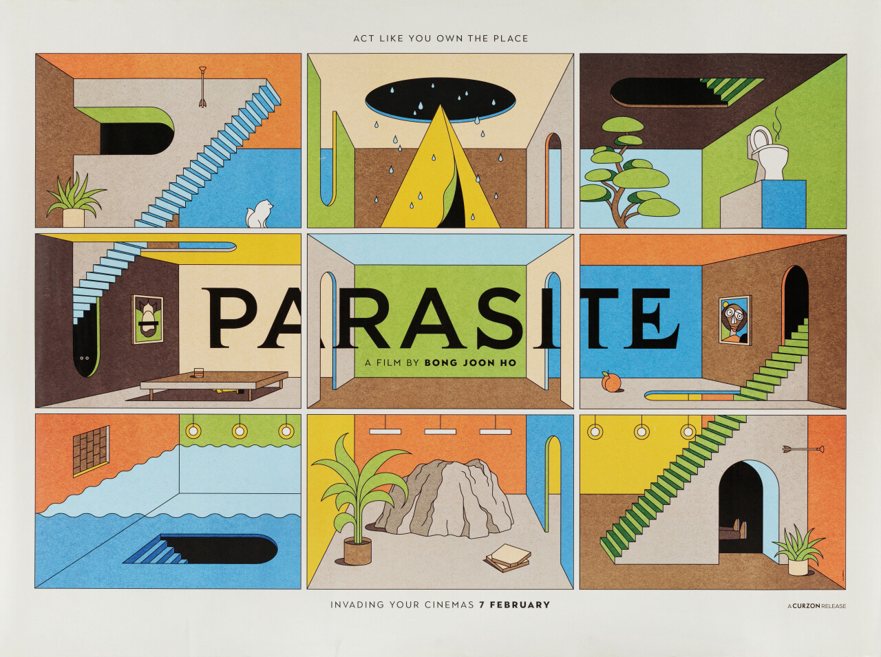 Паразиты (Parasite, 2019), режиссёр Пон Джун Хо, британский постер к фильму, автор Ла Бока (графический дизайн, 2019 год)