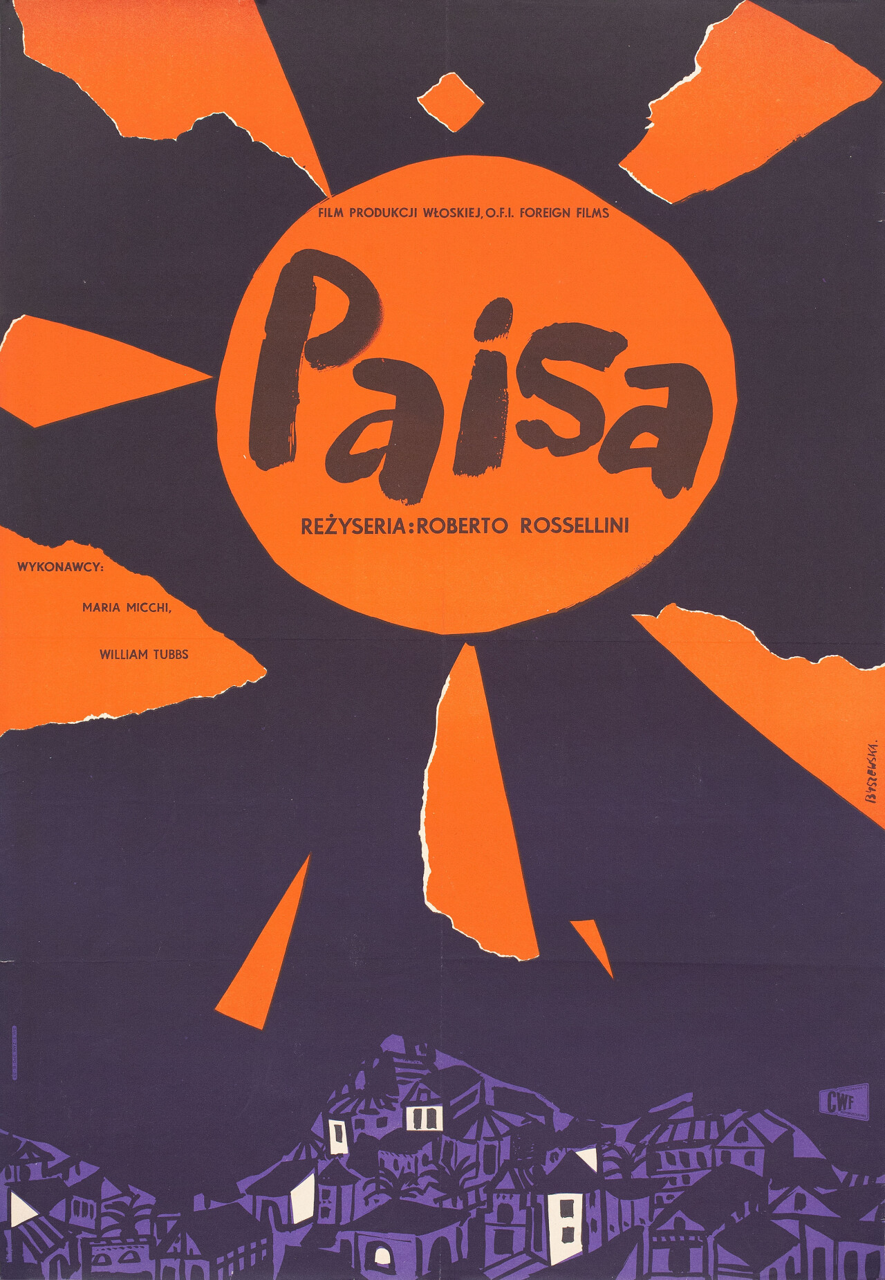 Земляк (Paisan, 1946), режиссёр Роберто Росселлини, минималистичный постер к фильму (Польша, 1957 год), автор Тереза ​​Бышевска