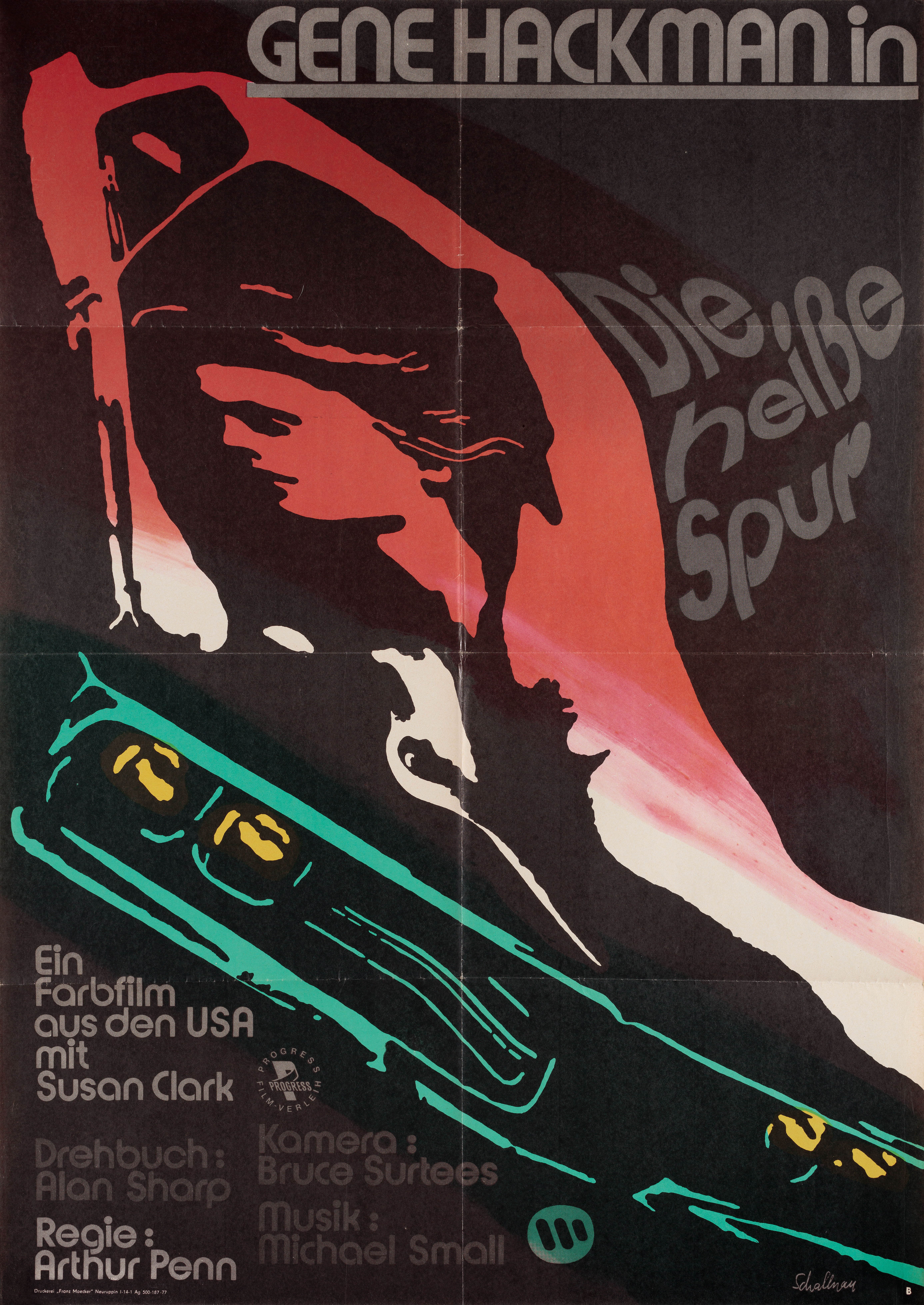 Ночные ходы (Night Moves, 1975), режиссёр Артур Пенн, East немецкий (ФРГ) постер к фильму, автор Шальнау (графический дизайн, 1977 год)