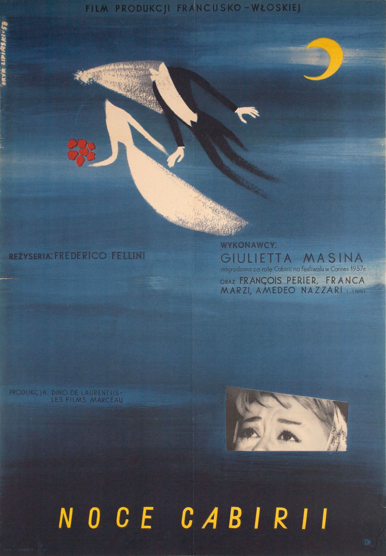 Ночи Кабирии (Nights of Cabiria, 1957), режиссёр Федерико Феллини, минималистичный постер к фильму (Польша, 1958 год), автор Эрик Липински