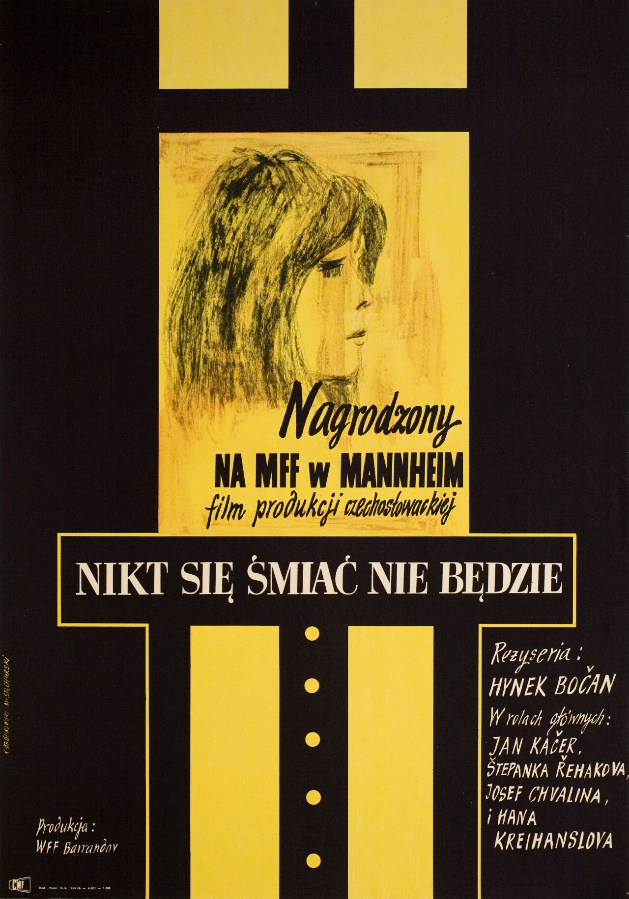 Никто не будет смеяться (Nobody Will Laugh, 1965), режиссёр Хинек Бокан, польский постер к фильму, автор Мариан Стачурски, КАЗИМИР КРОЛИКОВСКИЙ (графический дизайн, 1966 год)