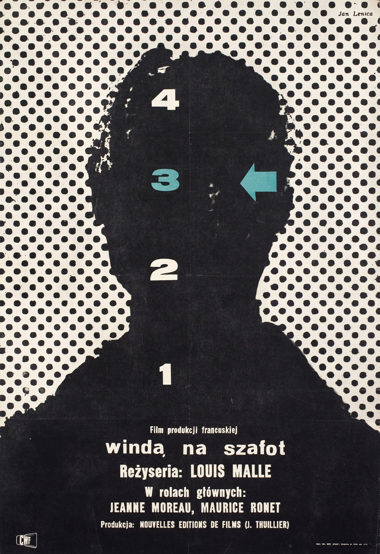 Лифт на эшафот (Elevator to the Gallows, 1958), режиссёр Луи Малль, польский постер к фильму, автор Ян Леница (графический дизайн, 1957 год)