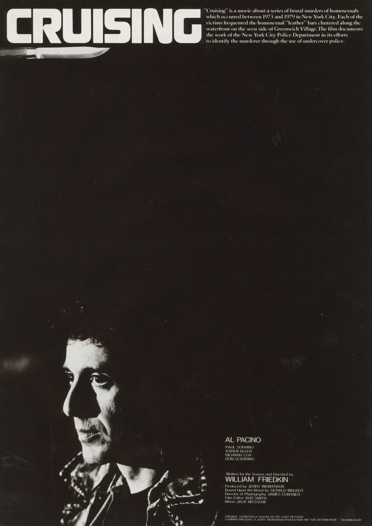 Разыскивающий (Cruising, 1980), режиссёр Уильям Фридкин, минималистичный постер к фильму (Япония, 1981 год)