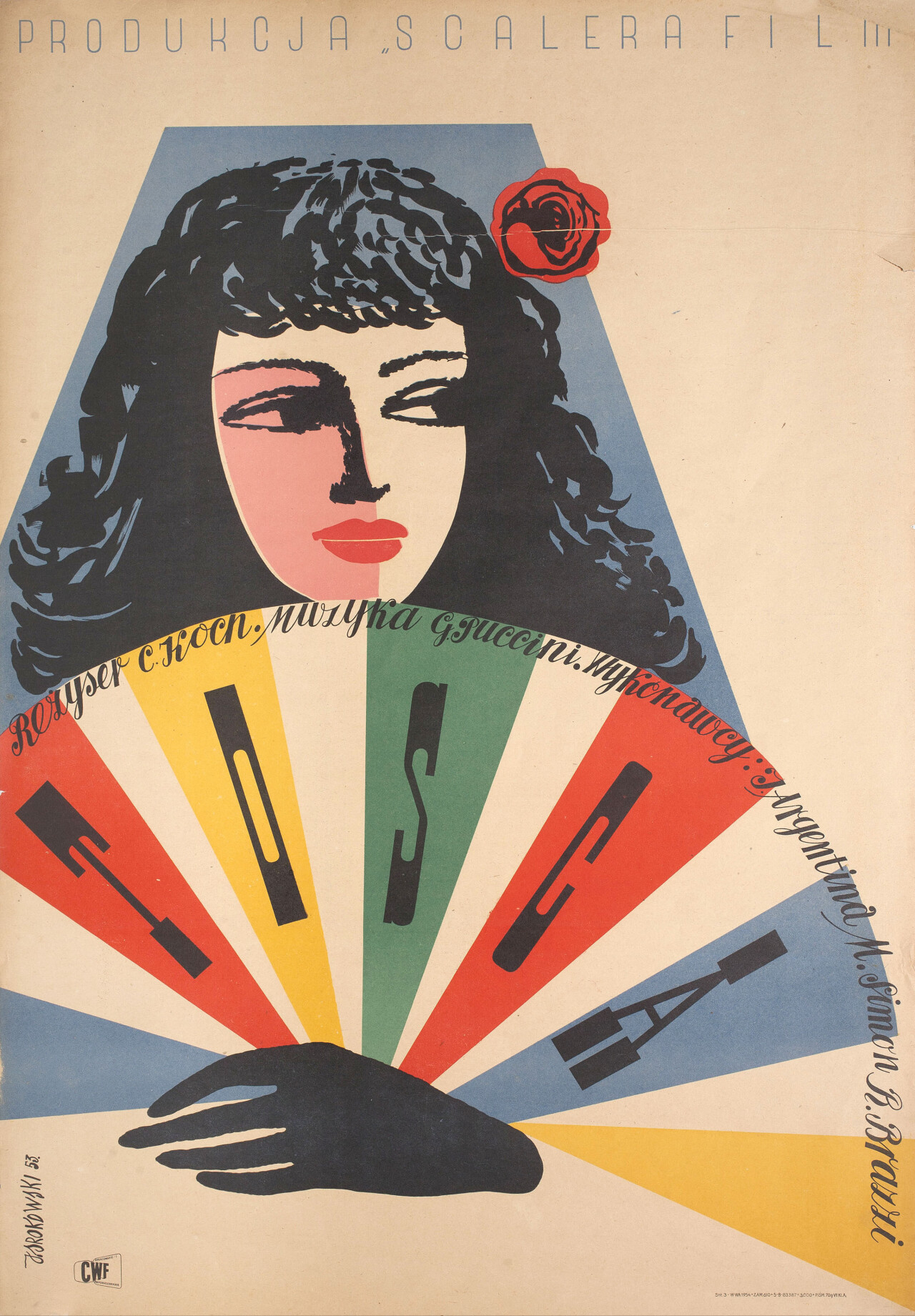 Тоска (The Story of Tosca, 1941), режиссёр Карл Кох, польский постер к фильму, автор Ежи Сроковский (графический дизайн, 1953 год)