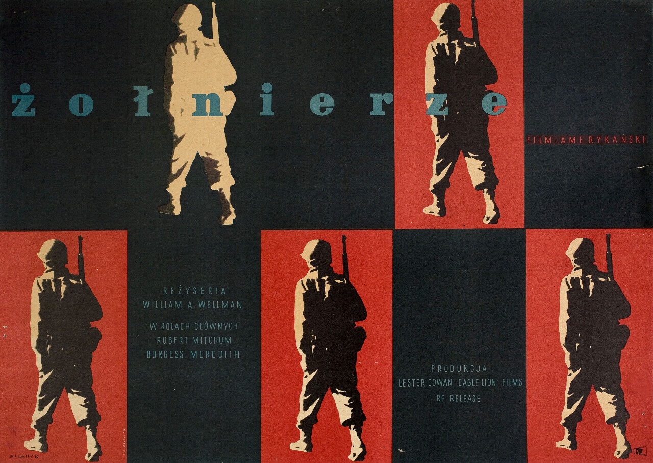 История рядового Джо (Story of G.I. Joe, 1945), режиссёр Уильям А. Веллман, польский постер к фильму, автор Анджей Гейдрих (графический дизайн, 1959 год)