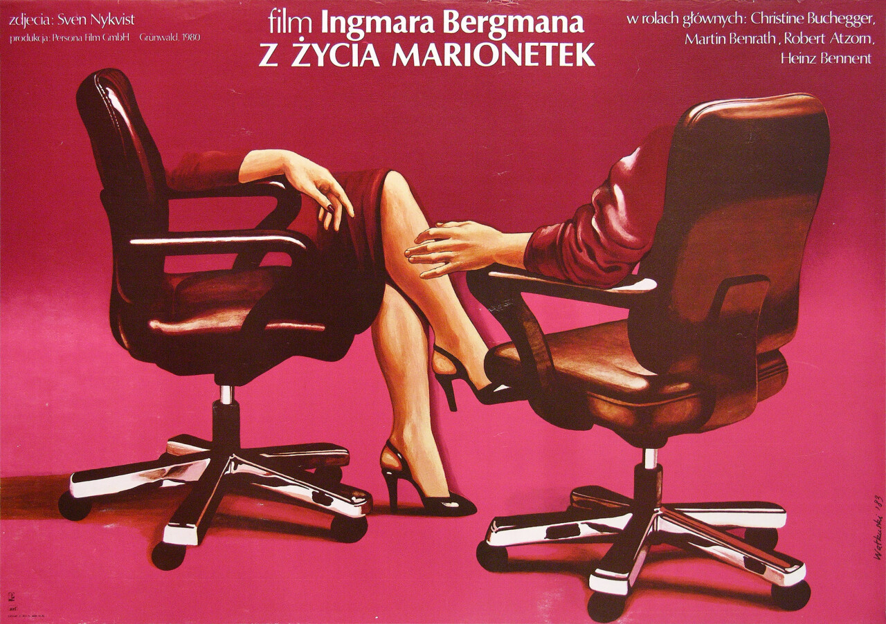 Из жизни марионеток (From the Life of the Marionettes, 1980), режиссёр Ингмар Бергман, польский постер к фильму, автор Веслав Валкуски (графический дизайн, 1983 год)