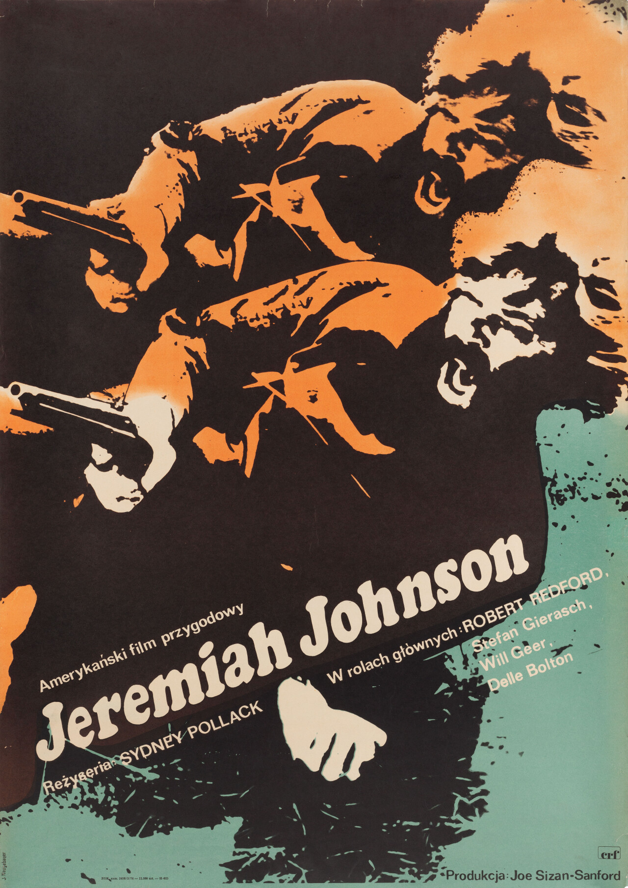 Иеремия Джонсон (Jeremiah Johnson, 1972), режиссёр Сидни Поллак, польский постер к фильму, автор Яцек Нойгебауэр (графический дизайн, 1972 год)