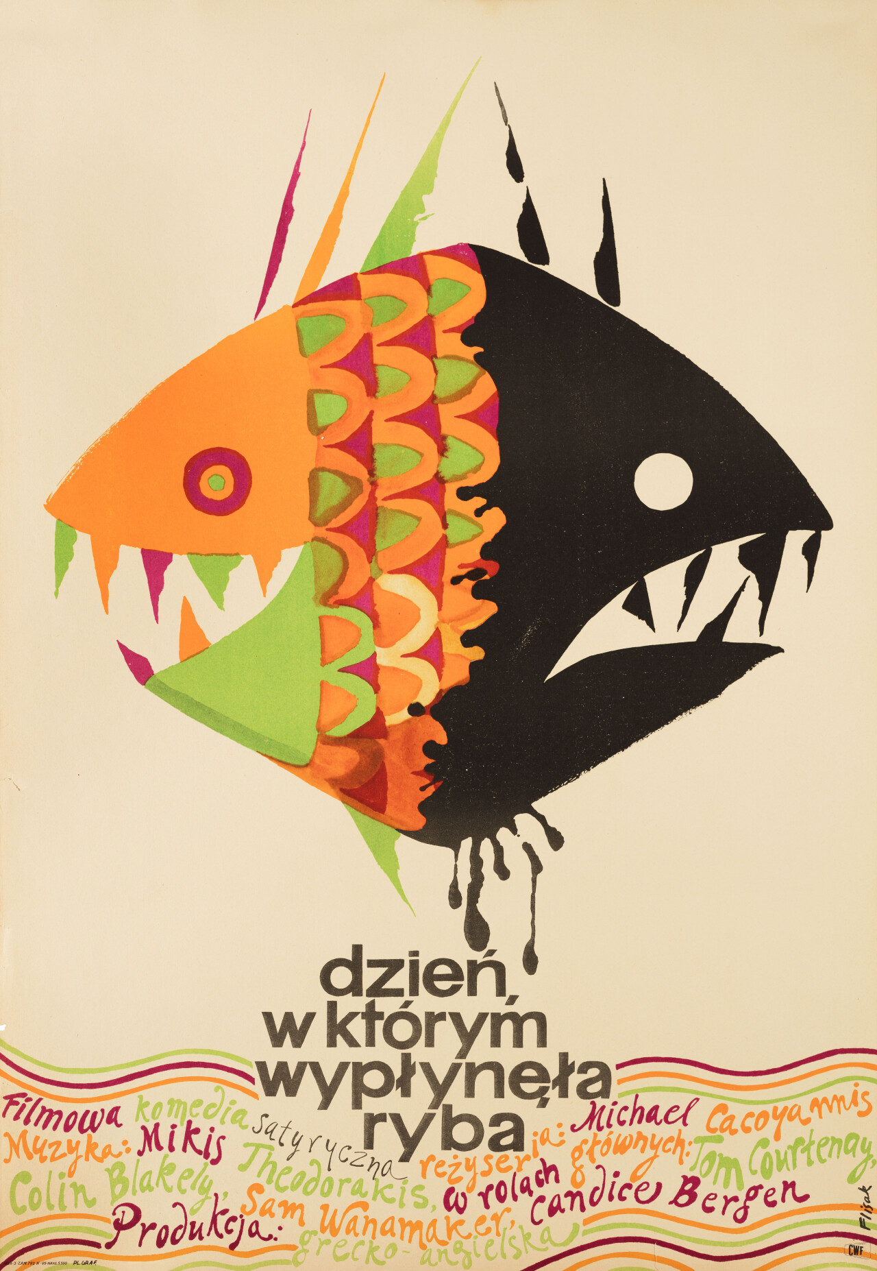 День, когда всплыла рыба (The Day the Fish Came Out, 1967), режиссёр Михалис Какогяннис, польский постер к фильму, автор Ежи Флисак (графический дизайн, 1967 год)