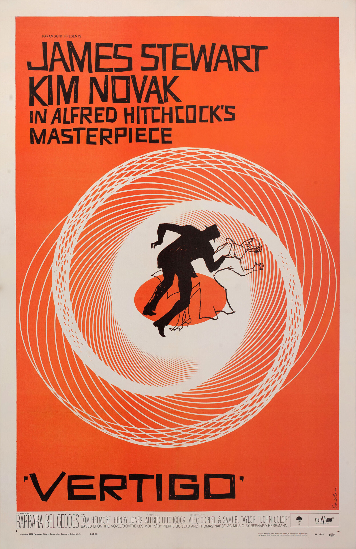 Головокружение (Vertigo, 1958), режиссёр Альфред Хичкок, американский постер к фильму, автор Сол Басс (графический дизайн, 1958 год)