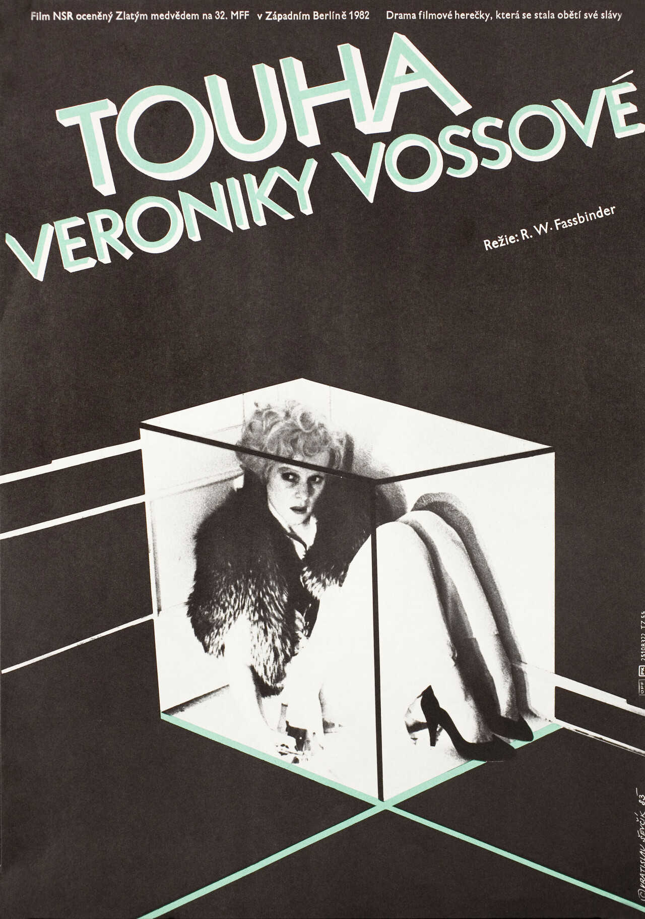 Тоска Вероники Фосс (Veronika Voss, 1982), режиссёр Райнер Вернер Фассбиндер, чехословацкий постер к фильму, автор Вратислав Шевчик (графический дизайн, 1988 год)