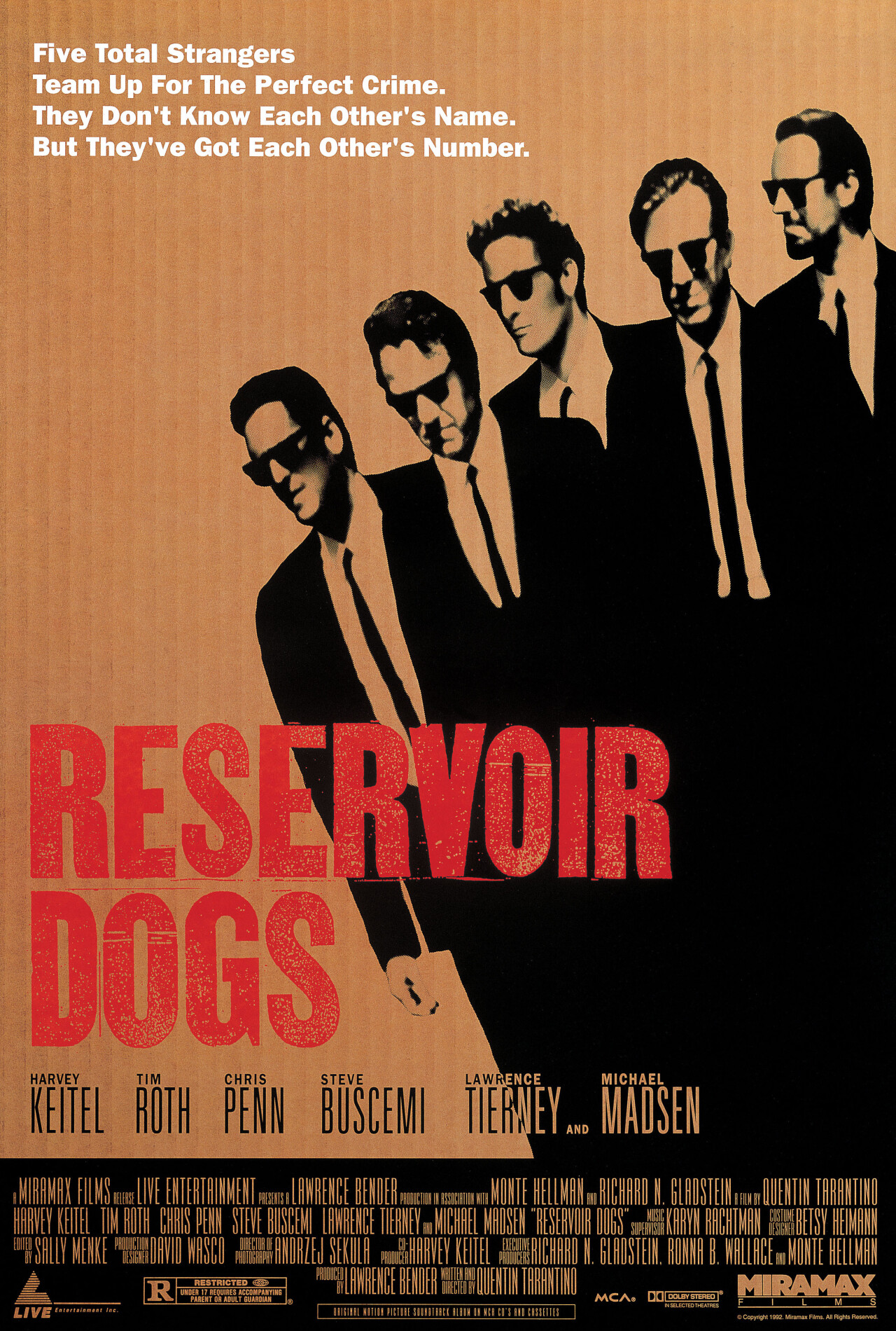 Бешеные псы (Reservoir Dogs, 1992), режиссёр Квентин Тарантино, американский постер к фильму (графический дизайн, 1992 год)