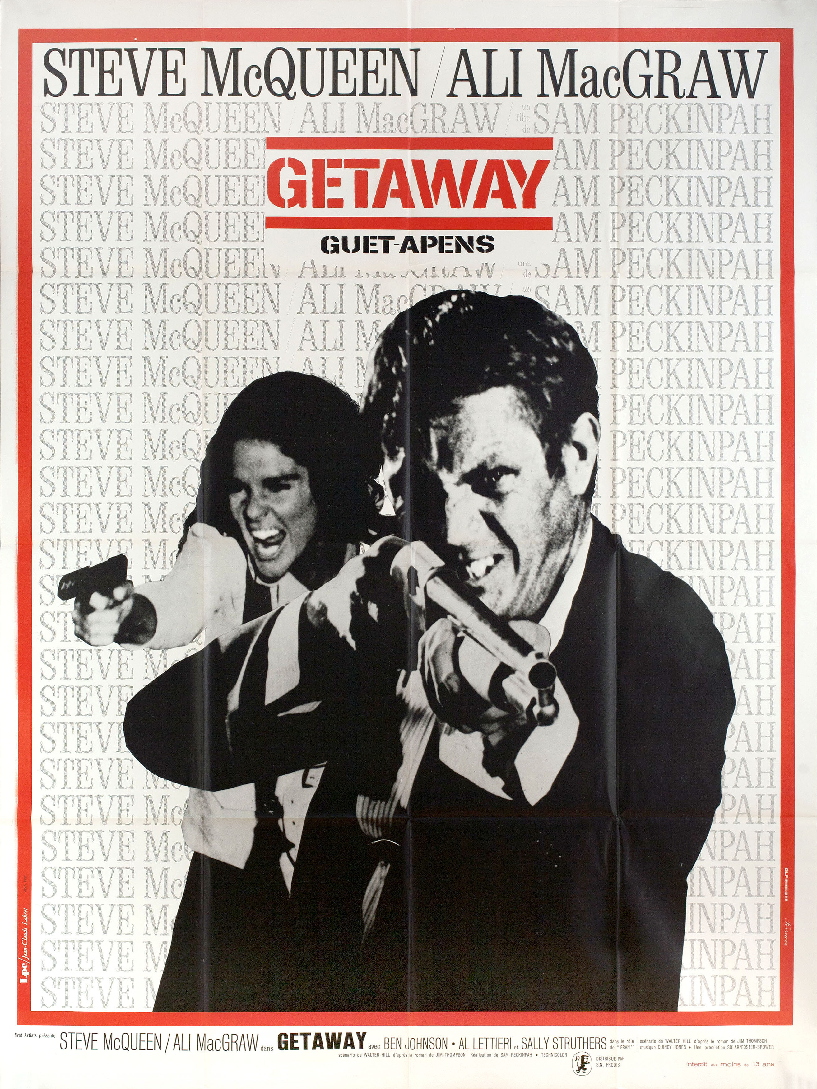 Побег (The Getaway, 1972), режиссёр Сэм Пекинпа, французский постер к фильму, автор Рене Ферраччи (графический дизайн, 1972 год)
