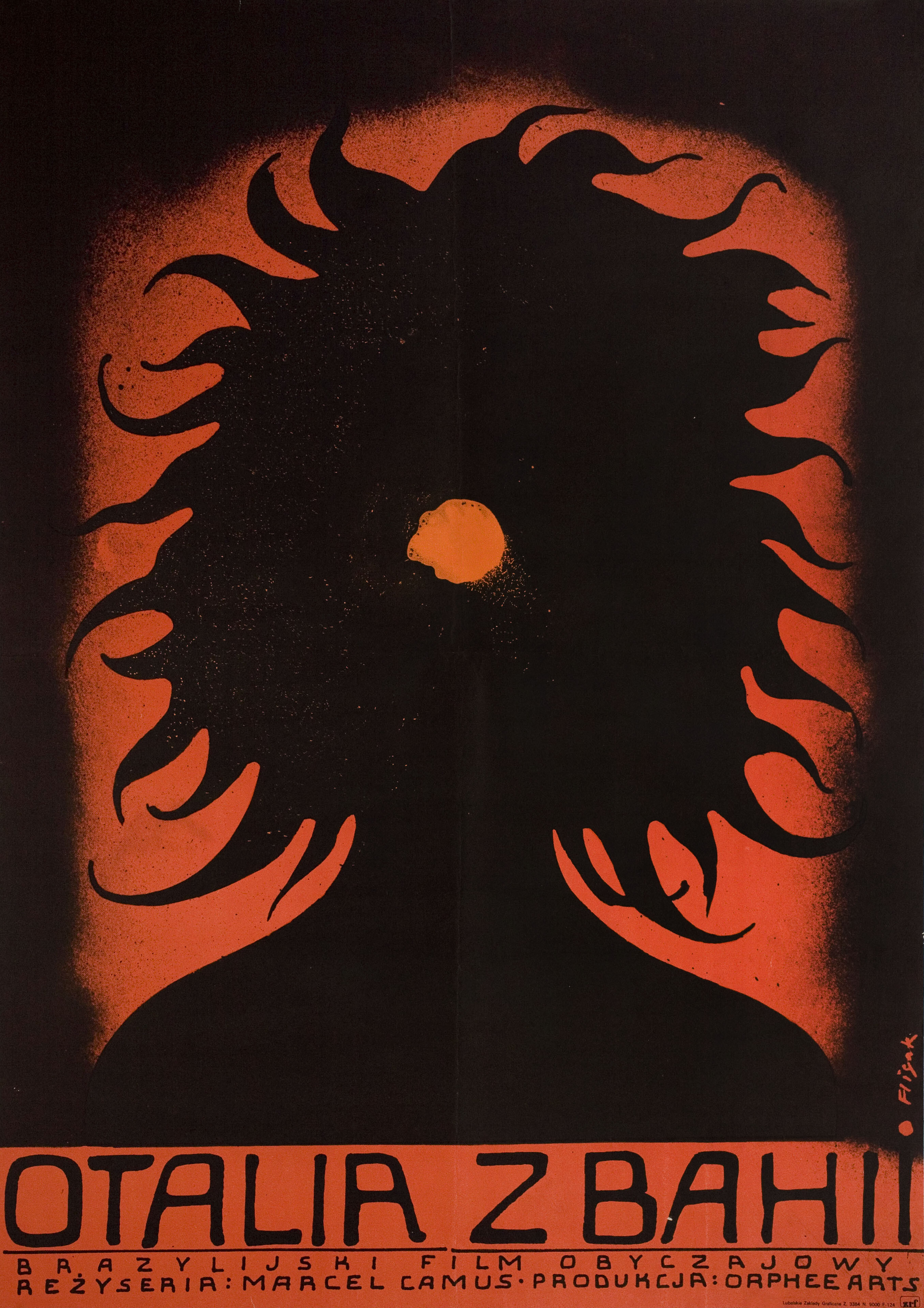 Ночные пасторы (Otalia de Bahia, 1976), режиссёр Марсель Камю, польский постер к фильму, автор Ежи Флисак (графический дизайн, 1976 год)