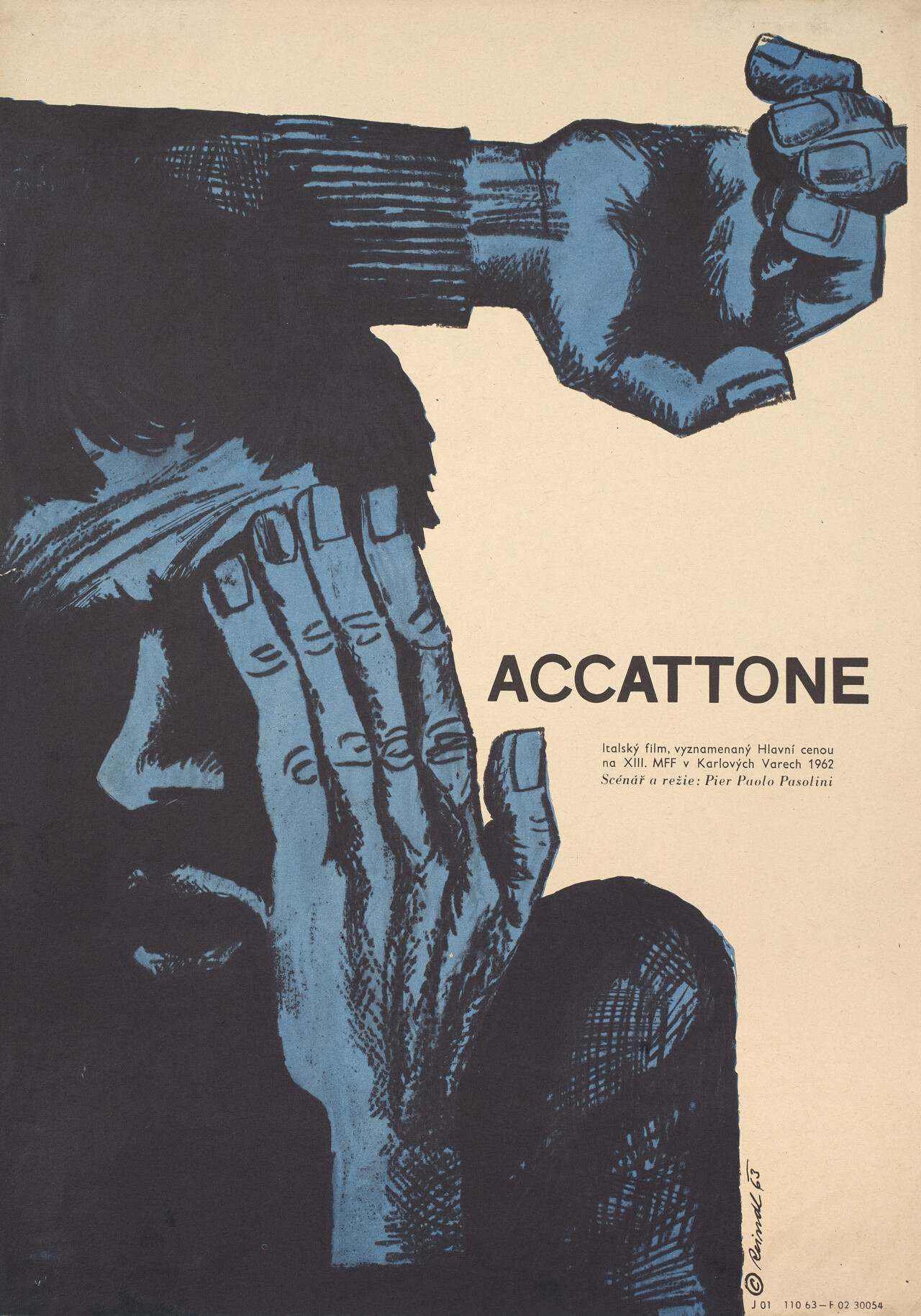 Аккатоне, (Accattone 1961), режиссёр Пьер Паоло Пазолини, чехословацкий постер к фильму, автор Милош Рейндл (графический дизайн, 1963 год)