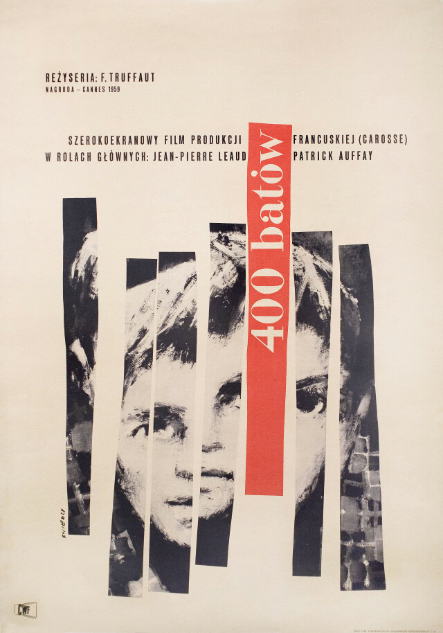 Четыреста ударов, (Les quatre cents coups 1959), режиссёр Франсуа Трюффо, польский постер к фильму, автор Вальдемар Свежи (графический дизайн, 1959 год)